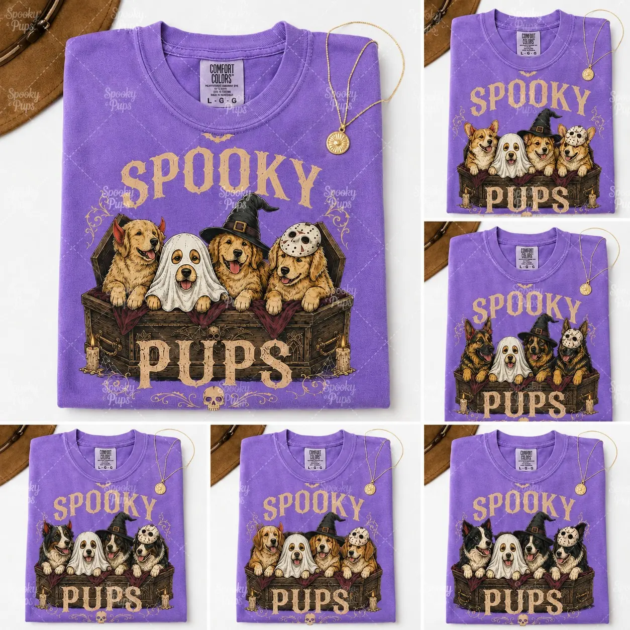 Comfort Colors Spooky Pups Dracula Shirt, Womens Halloween Dog Mom Tee, Cute Vampire Puppy Lover Fall Autumn Top