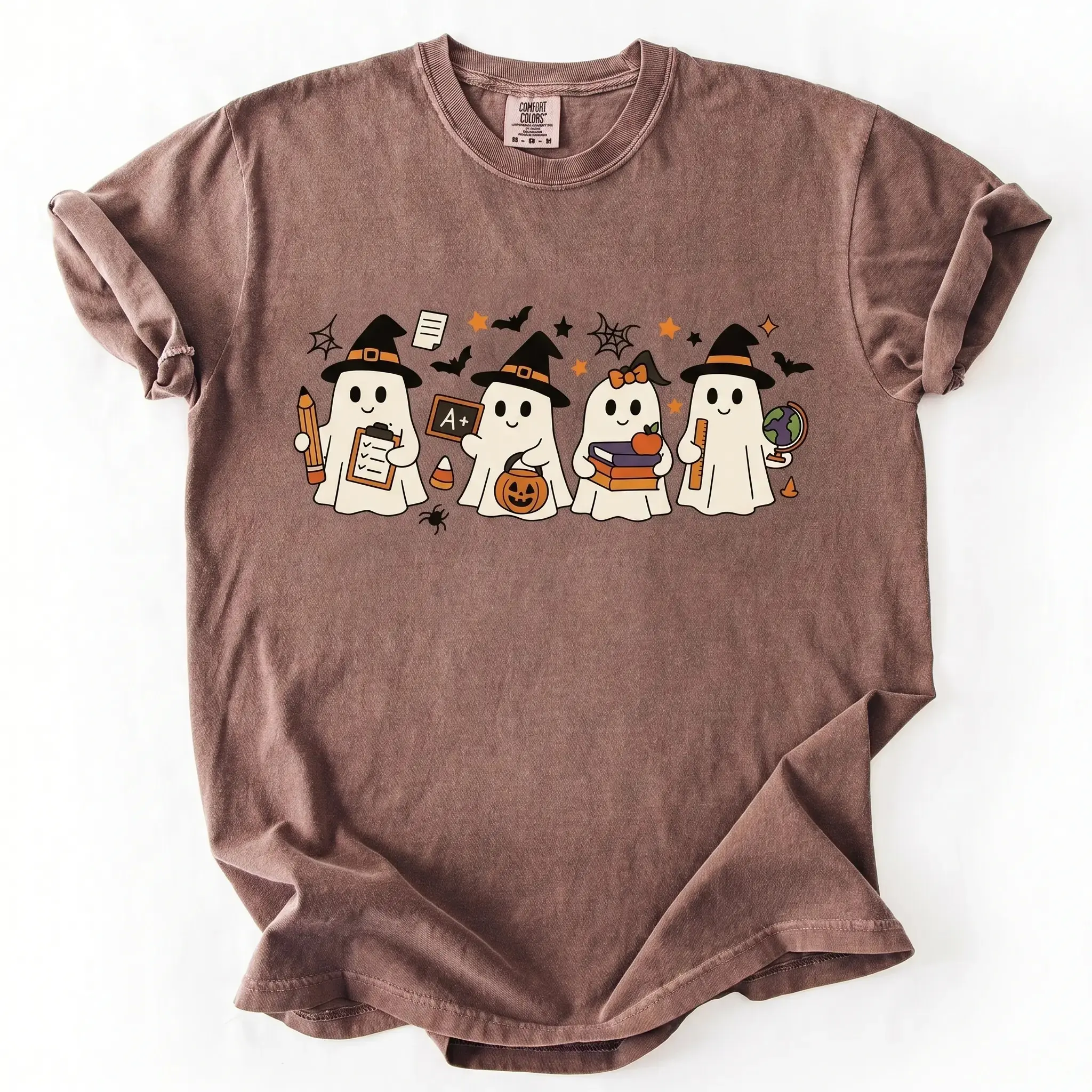 Comfort Colors Spooky Raccoon Halloween Shirt, Witch Hat Pumpkin Candy Corn Cute Animal Tee for Women - photo 3