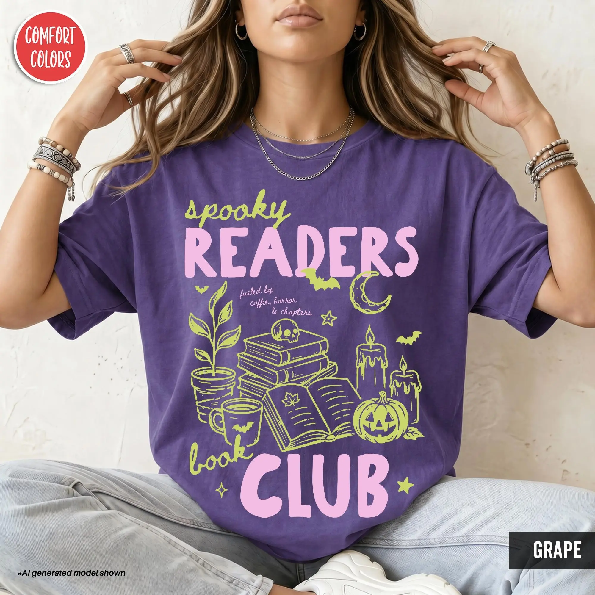 Comfort Colors Spooky Readers Book Club Halloween Shirt, Late Night Bookish Season Tee, Bookworm Coffee Lover Gift