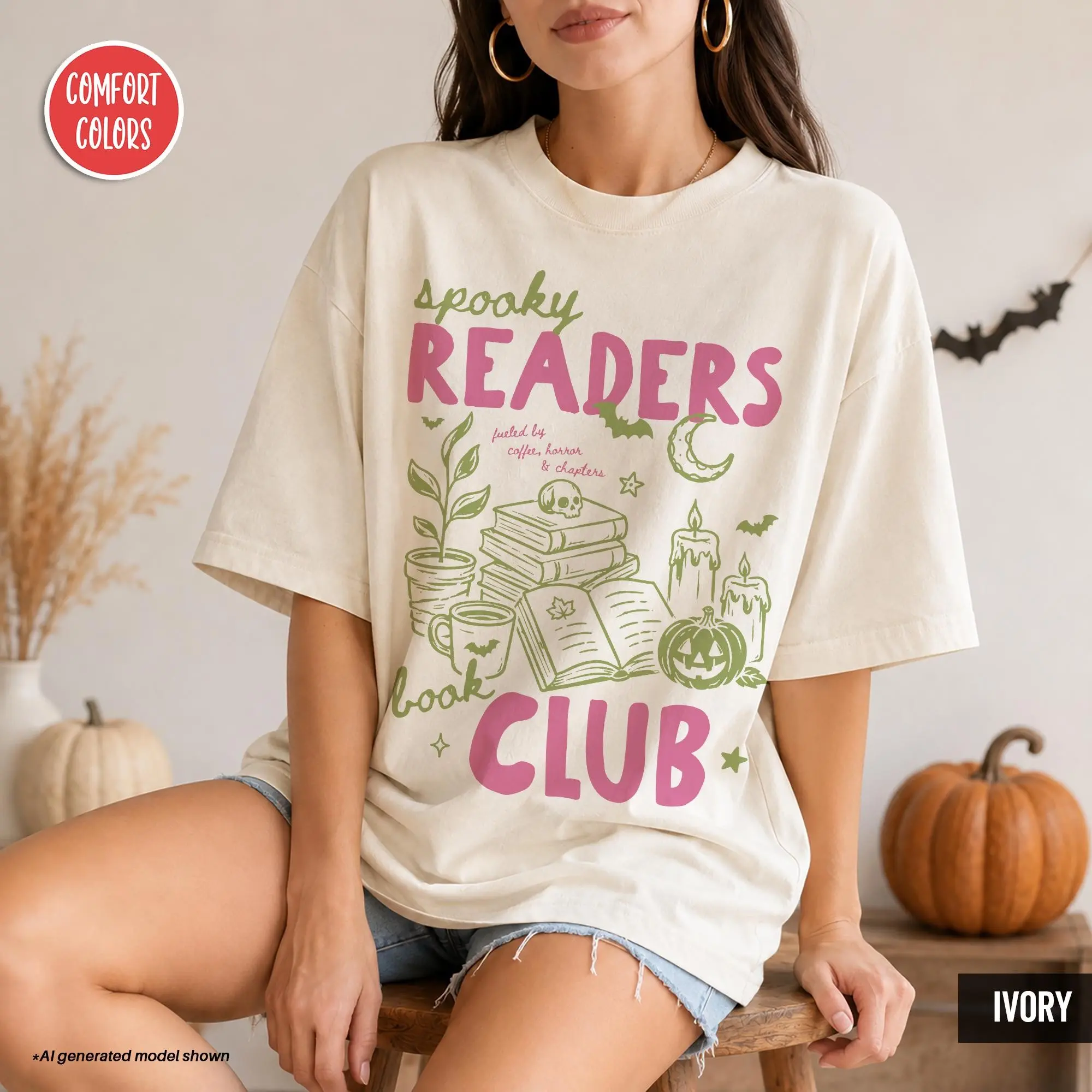 Comfort Colors Spooky Readers Book Club Halloween Shirt, Late Night Bookish Season Tee, Bookworm Coffee Lover Gift - photo 2