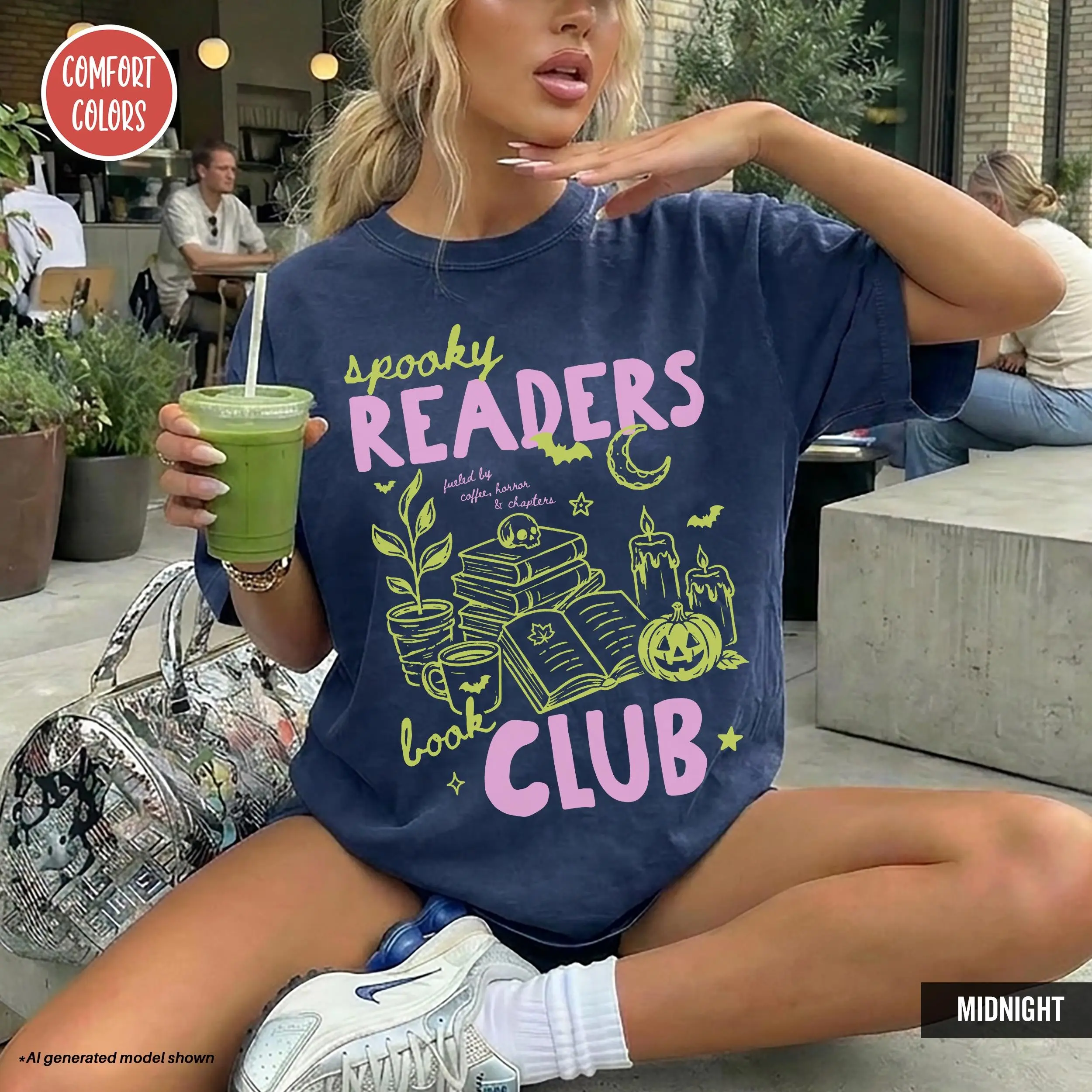 Comfort Colors Spooky Readers Book Club Halloween Shirt, Late Night Bookish Season Tee, Bookworm Coffee Lover Gift - photo 3