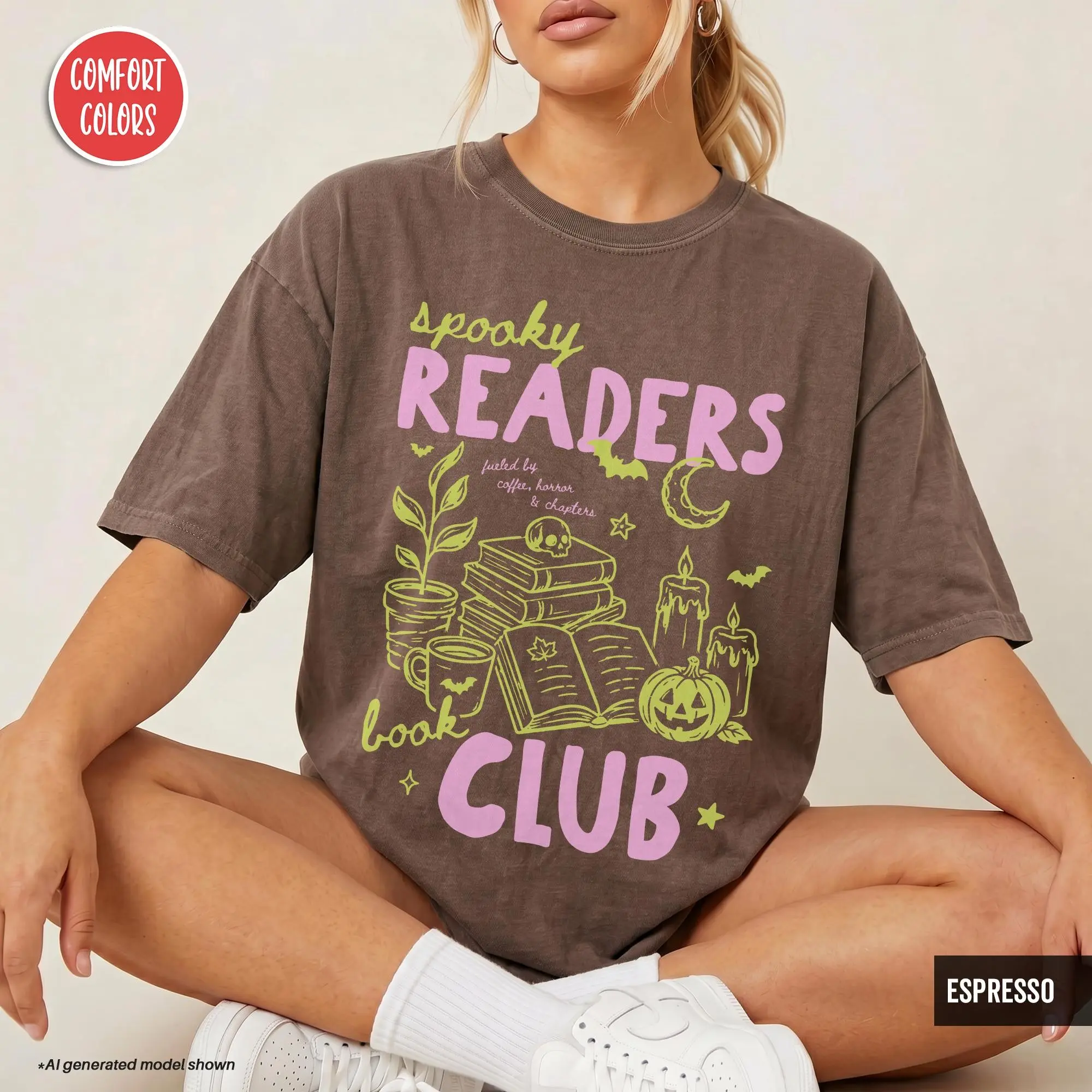 Comfort Colors Spooky Readers Book Club Halloween Shirt, Late Night Bookish Season Tee, Bookworm Coffee Lover Gift - photo 4