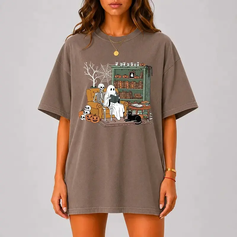 Comfort Colors Spooky Reading Halloween Shirt, Ghost Book Lover Graphic Tee, Cozy Library Fall Autumn Top - photo 2
