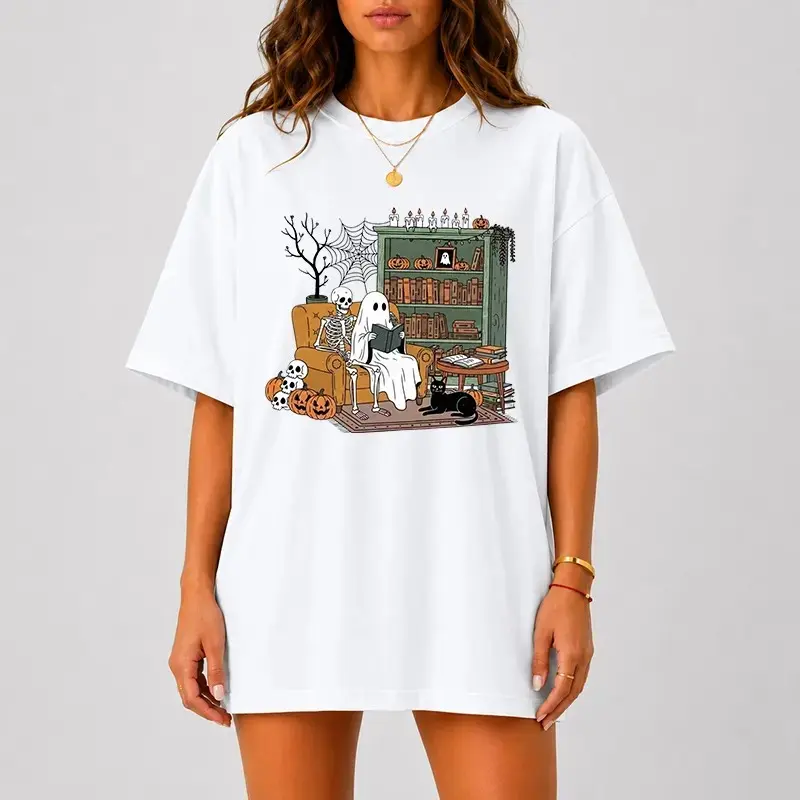 Comfort Colors Spooky Reading Halloween Shirt, Ghost Book Lover Graphic Tee, Cozy Library Fall Autumn Top - photo 3
