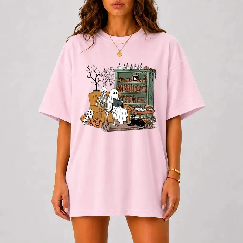 Comfort Colors Spooky Reading Halloween Shirt, Ghost Book Lover Graphic Tee, Cozy Library Fall Autumn Top - photo 4