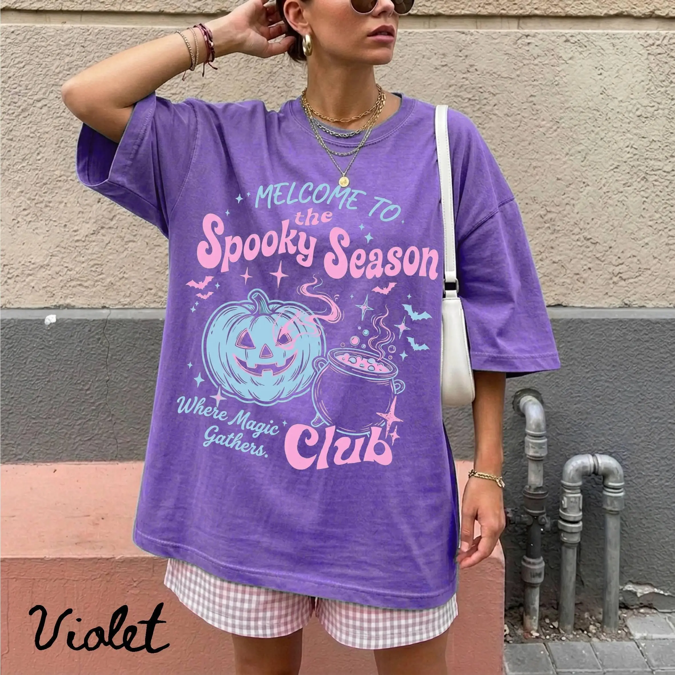 Comfort Colors Spooky Season Club Shirt, Halloween Tee, Cute Pumpkin Vintage Whimsical Witchy Graphic Top - photo 2