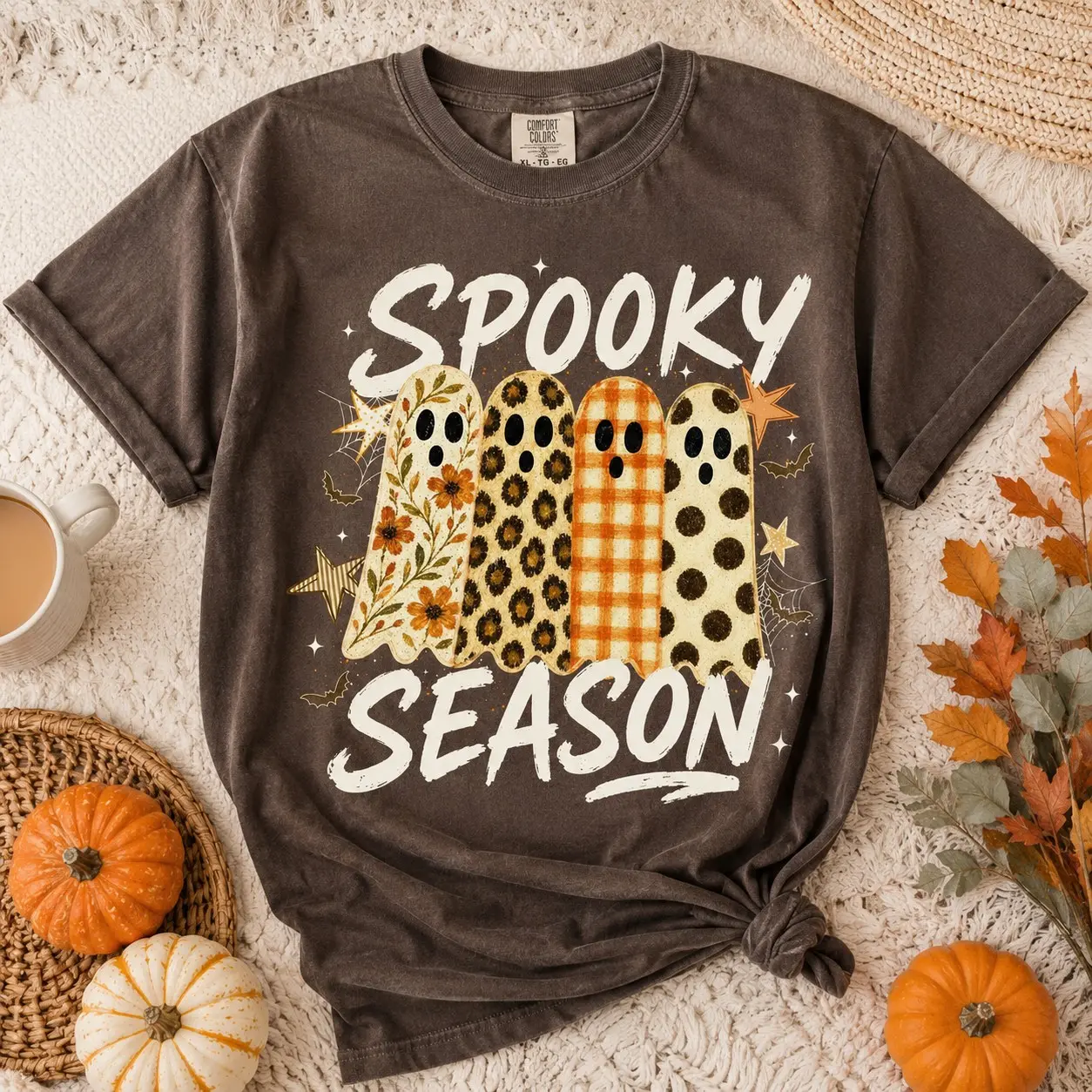 Comfort Colors Cute Patterned Ghosts Shirt, Spooky Season Halloween Graphic Tee for Adults - photo 2