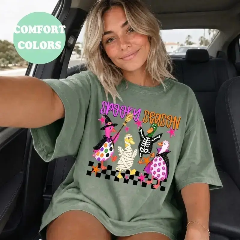 Comfort Colors Spooky Season Duck Shirt, Cute Funny Halloween Ducks Graphic Fall Lover Tee for Women - photo 2