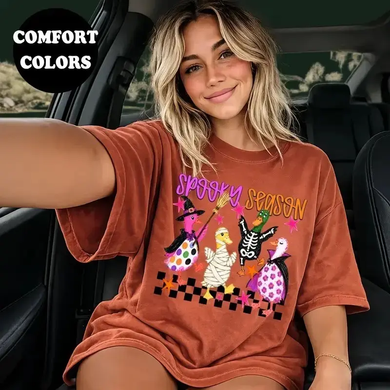 Comfort Colors Spooky Season Duck Shirt, Cute Funny Halloween Ducks Graphic Fall Lover Tee for Women - photo 3