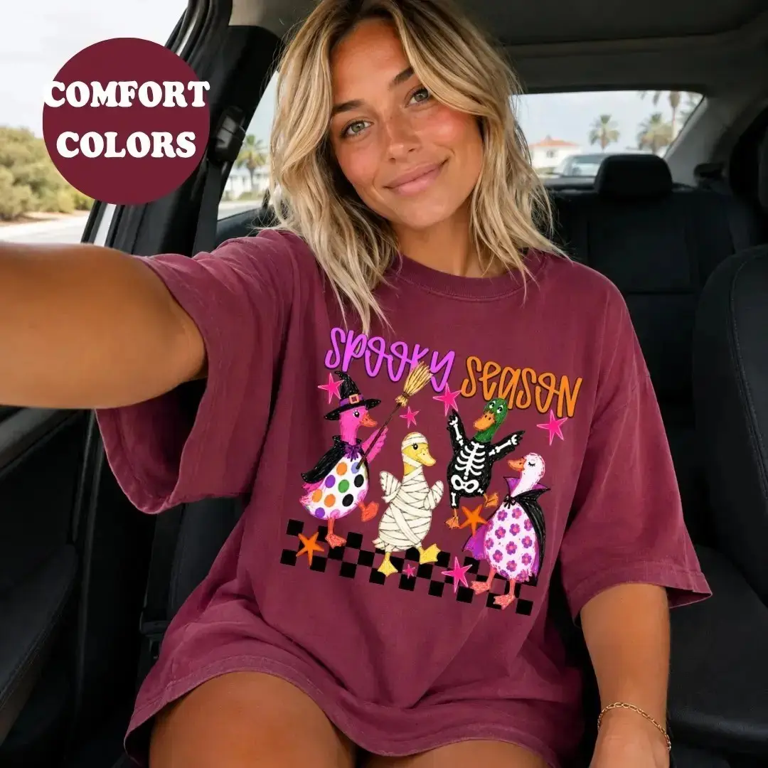Comfort Colors Spooky Season Duck Shirt, Cute Funny Halloween Ducks Graphic Fall Lover Tee for Women - photo 4