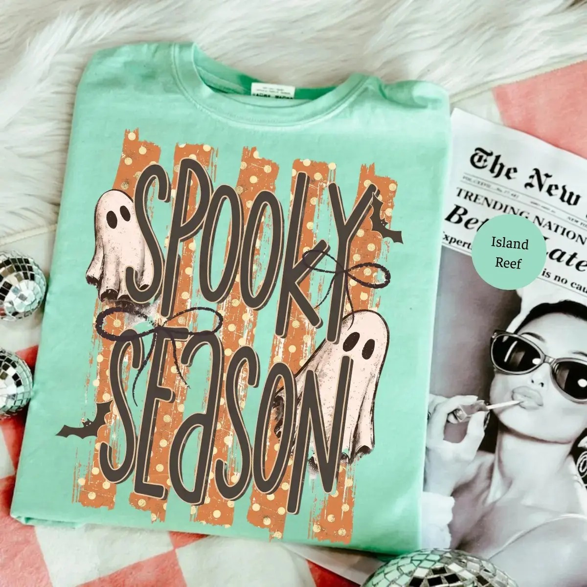 Comfort Colors Spooky Season Ghost Shirt, Striped Cute Retro Preppy Fall Boo Crew Halloween Tee for Women - photo 2