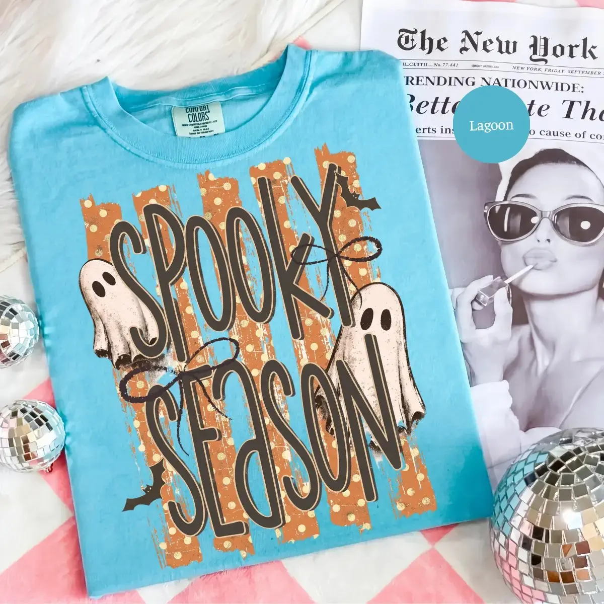 Comfort Colors Spooky Season Ghost Shirt, Striped Cute Retro Preppy Fall Boo Crew Halloween Tee for Women - photo 3