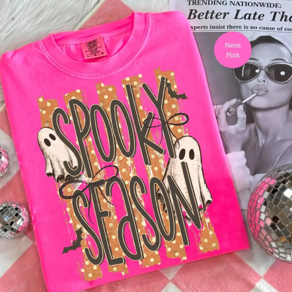 Comfort Colors Spooky Season Ghost Shirt, Striped Cute Retro Preppy Fall Boo Crew Halloween Tee for Women - photo 4