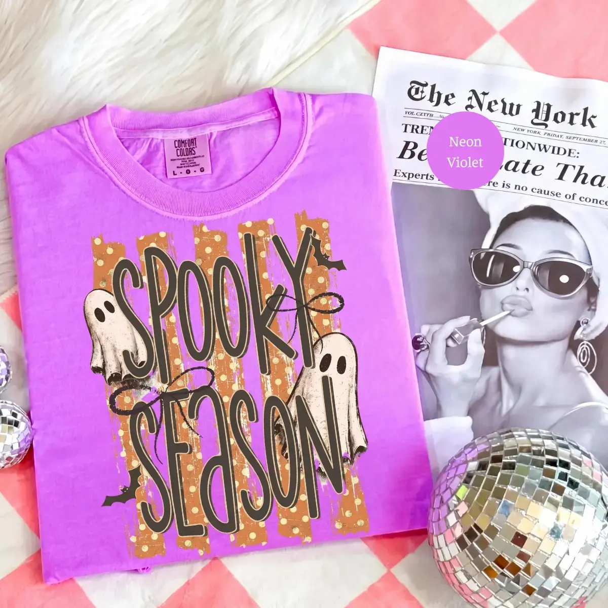 Comfort Colors Spooky Season Ghost Shirt, Striped Cute Retro Preppy Fall Boo Crew Halloween Tee for Women - photo 5