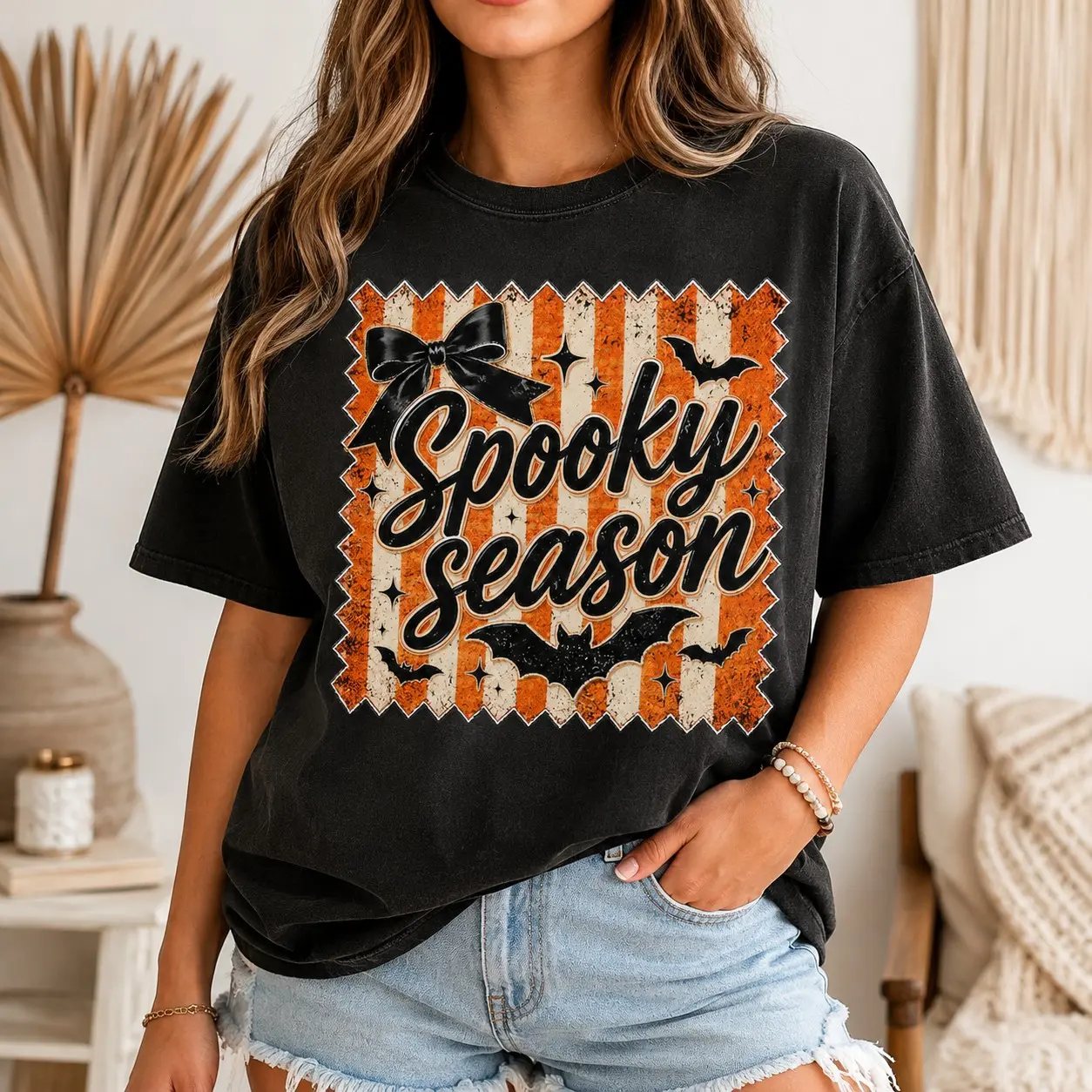 Comfort Colors Spooky Season Ribbon Bow Shirt, Vintage Retro Gothic Fall October Graphic Friend Gift