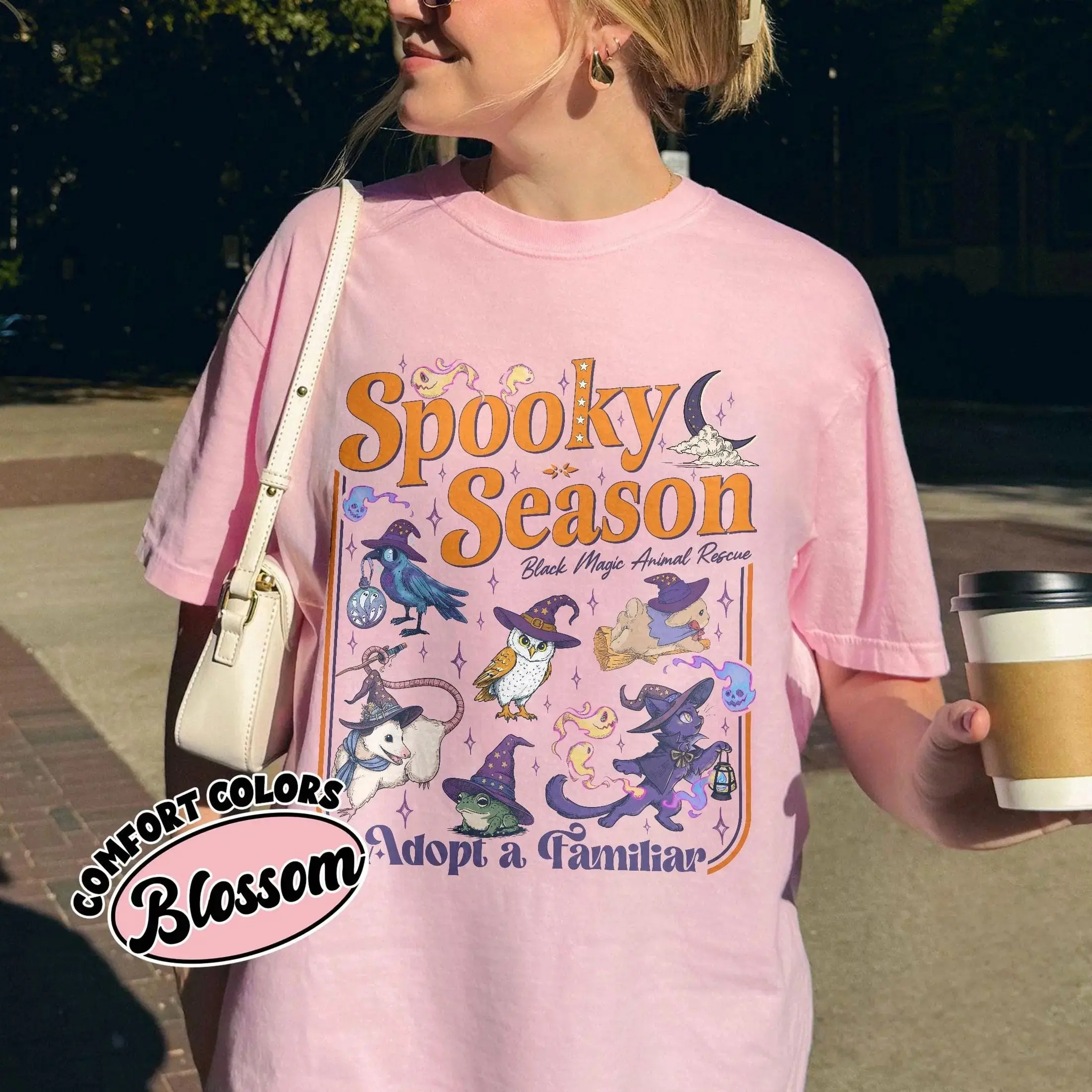 Comfort Colors Spooky Season Shirt, Black Magic Adopt A Familiar Witchy Halloween Animal Rescue Tee for Cat Lovers - photo 5