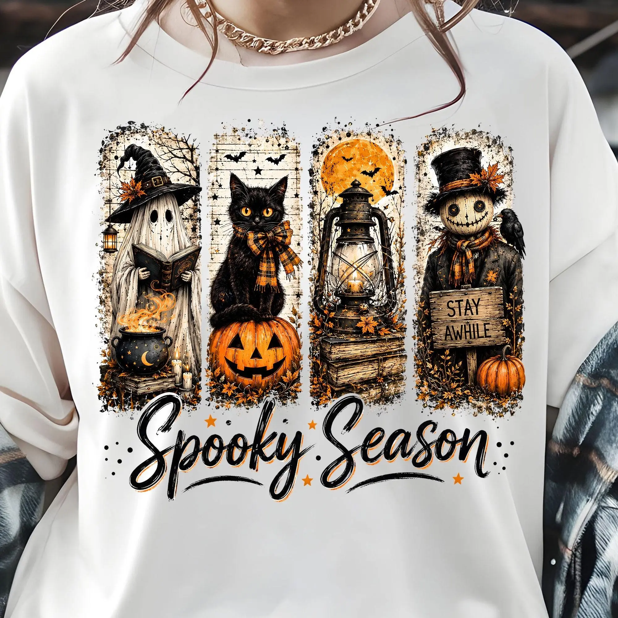 Comfort Colors Spooky Season Shirt, Halloween Witch Ghost Black Cat Tee, Pumpkin Scary Scarecrow Graphic Top