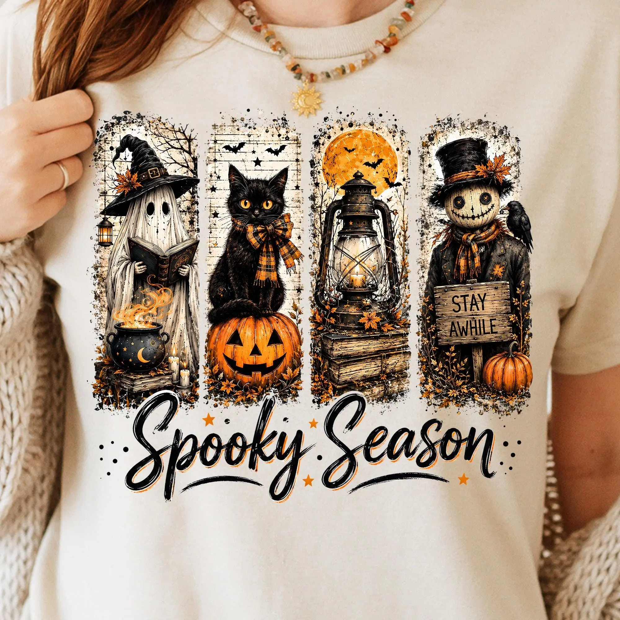 Comfort Colors Spooky Season Shirt, Halloween Witch Ghost Black Cat Tee, Pumpkin Scary Scarecrow Graphic Top - photo 4