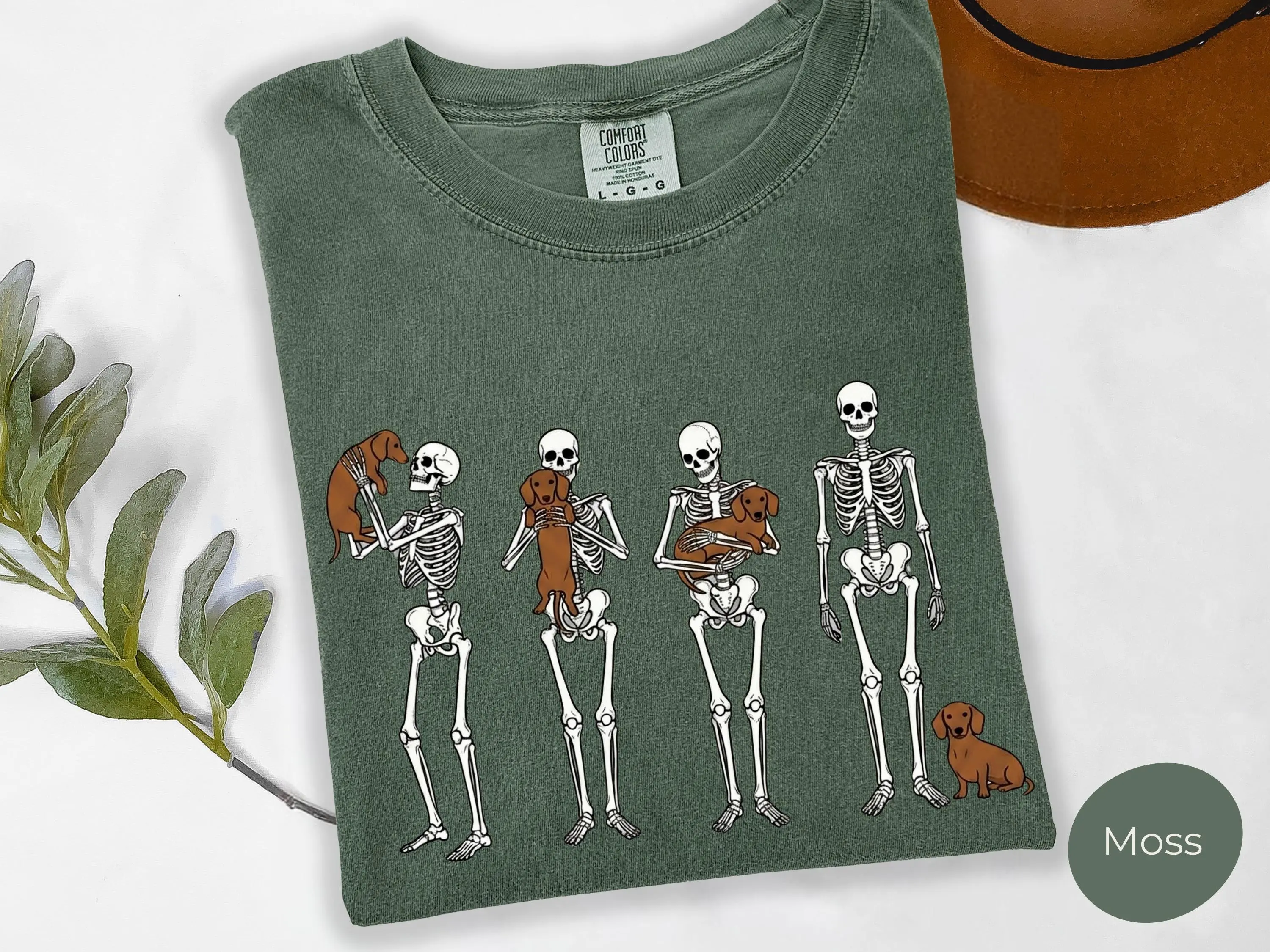 Comfort Colors Spooky Season Skull Dog T-shirt, Halloween Dachshund Shirt, Funny Weiner Dog Tee, Dog Lover Gift