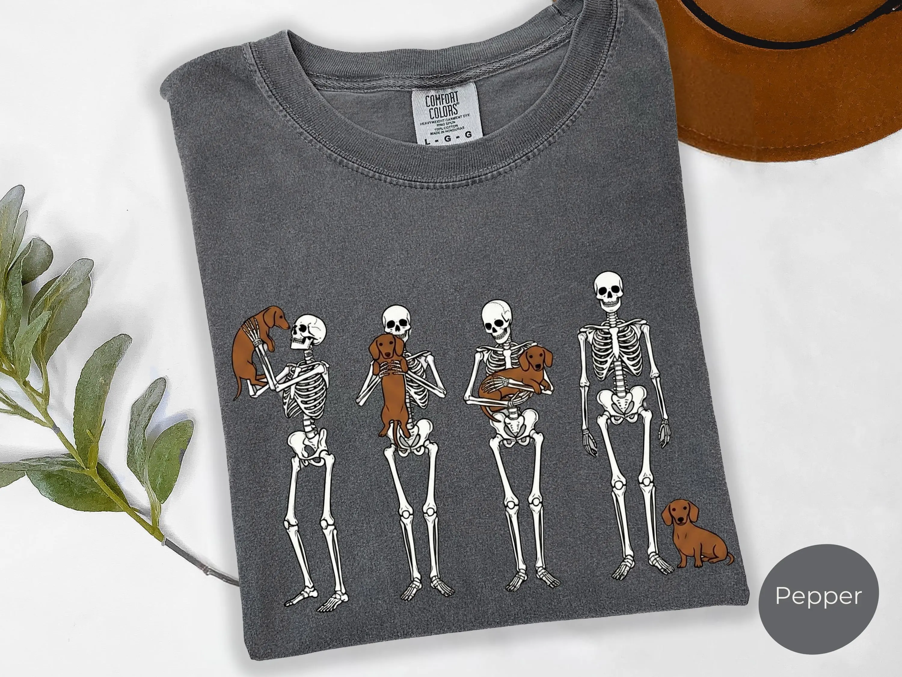 Comfort Colors Spooky Season Skull Dog T-shirt, Halloween Dachshund Shirt, Funny Weiner Dog Tee, Dog Lover Gift - photo 4