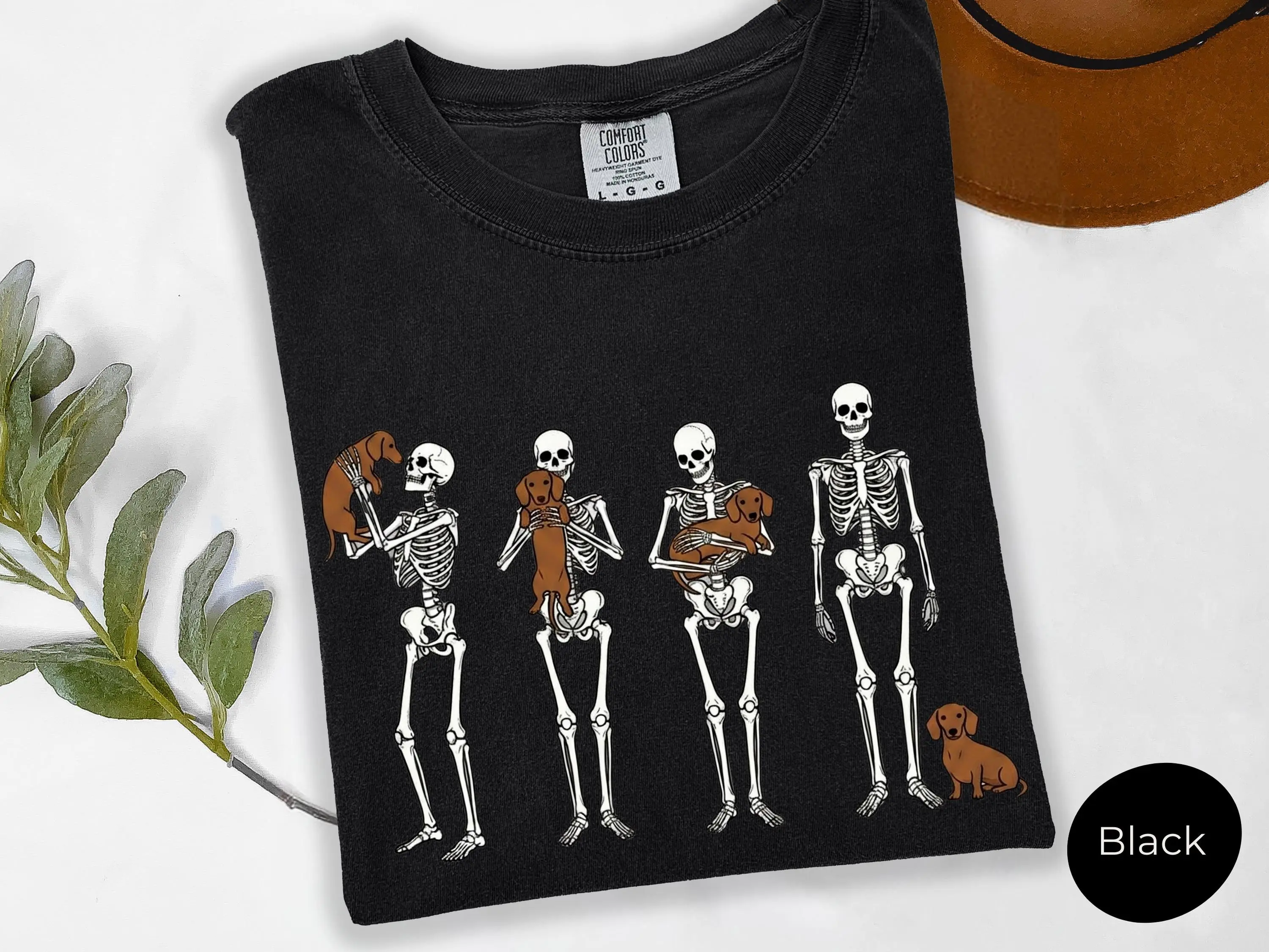 Comfort Colors Spooky Season Skull Dog T-shirt, Halloween Dachshund Shirt, Funny Weiner Dog Tee, Dog Lover Gift - photo 5