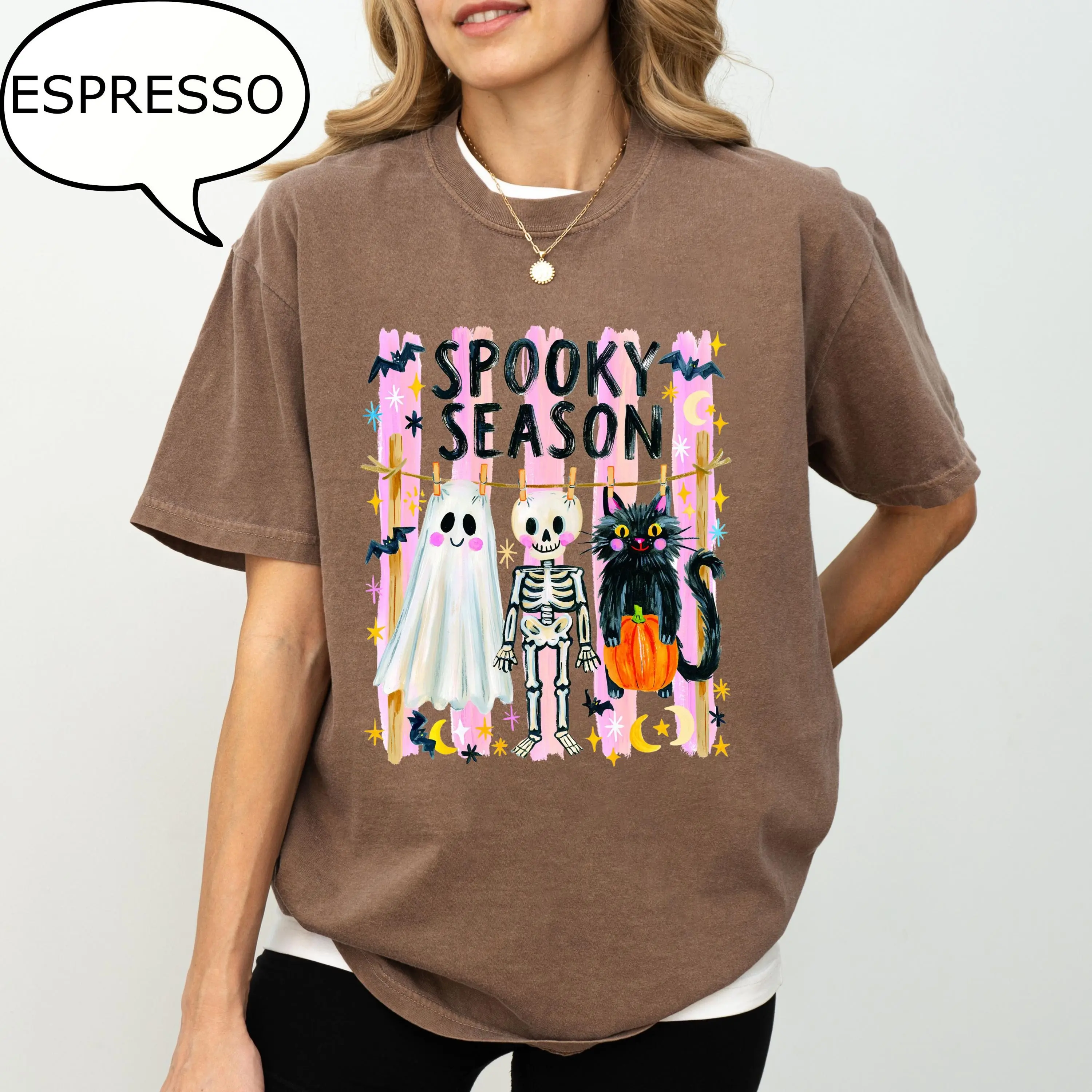 Comfort Colors Spooky Season T-Shirt, Halloween Ghost Cat Skeleton Graphic Tee, Cute Fall Gift - photo 5