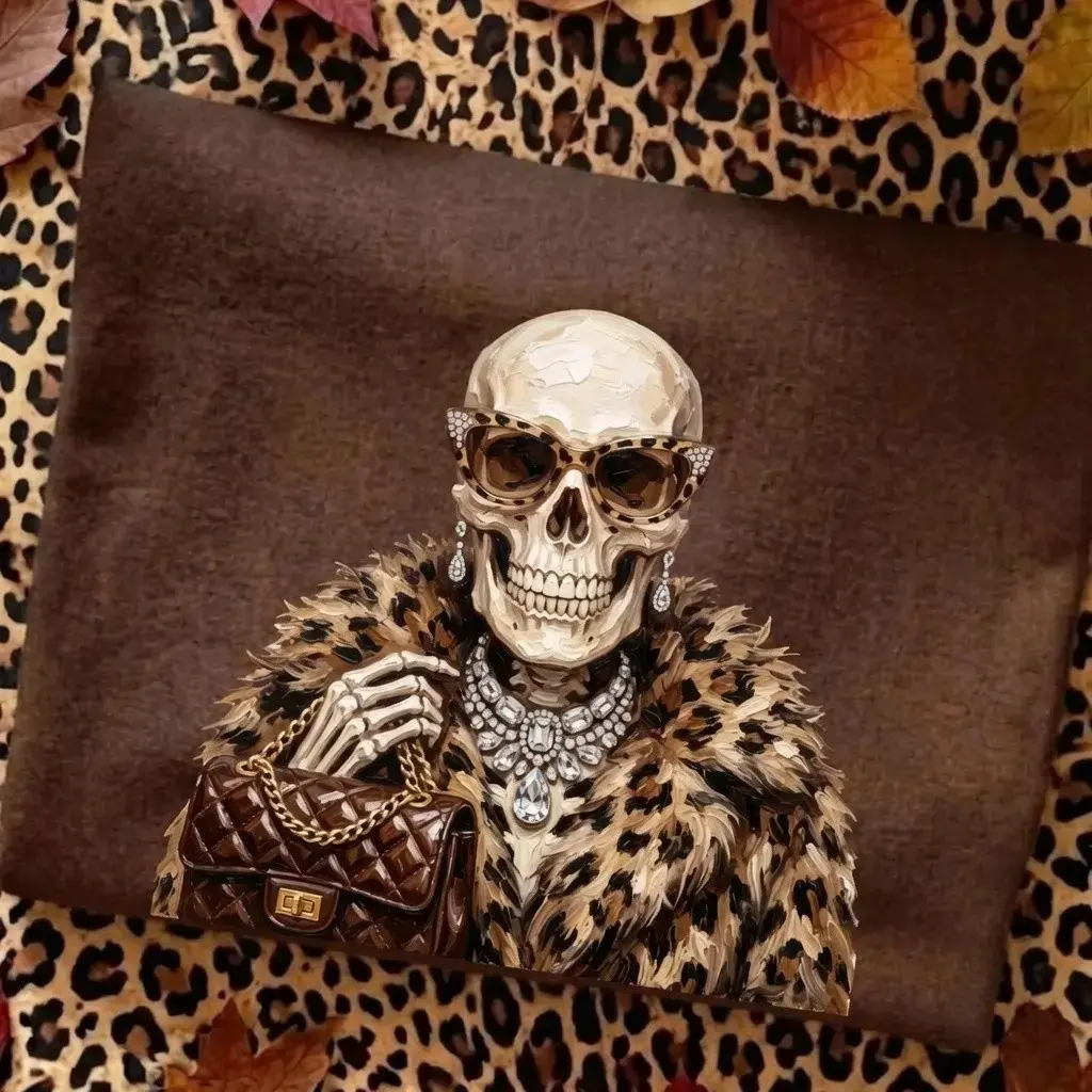 Comfort Colors Spooky Skeleton Leopard Print Halloween Shirt, Womens Boujee Luxury Chic Glam Diamond Graphic Tee, Cute Fall Top - photo 5