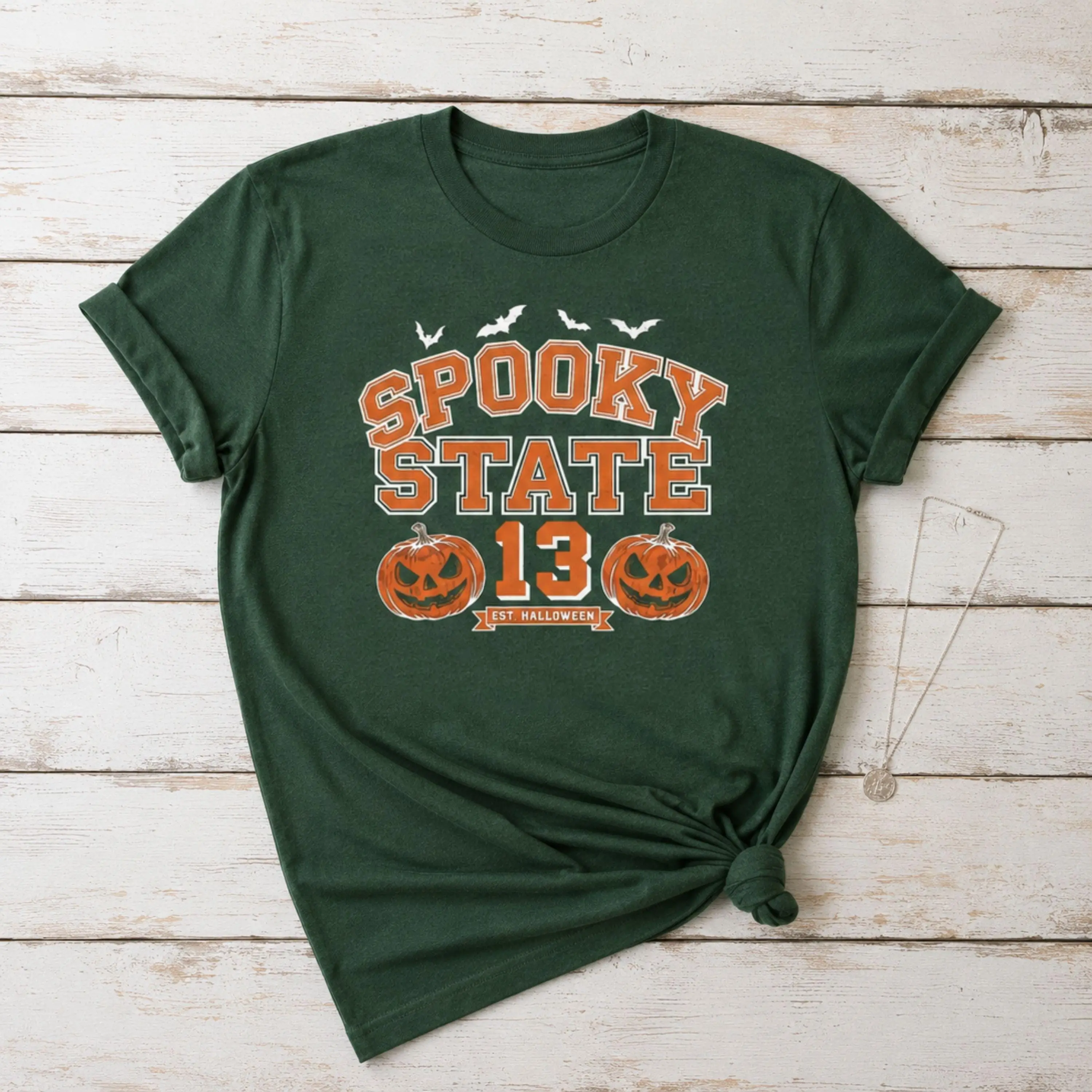 Comfort Colors Spooky State 13 Shirt, Retro College Varsity Pumpkin Tee, Halloween Game Day Graphic Top - photo 3