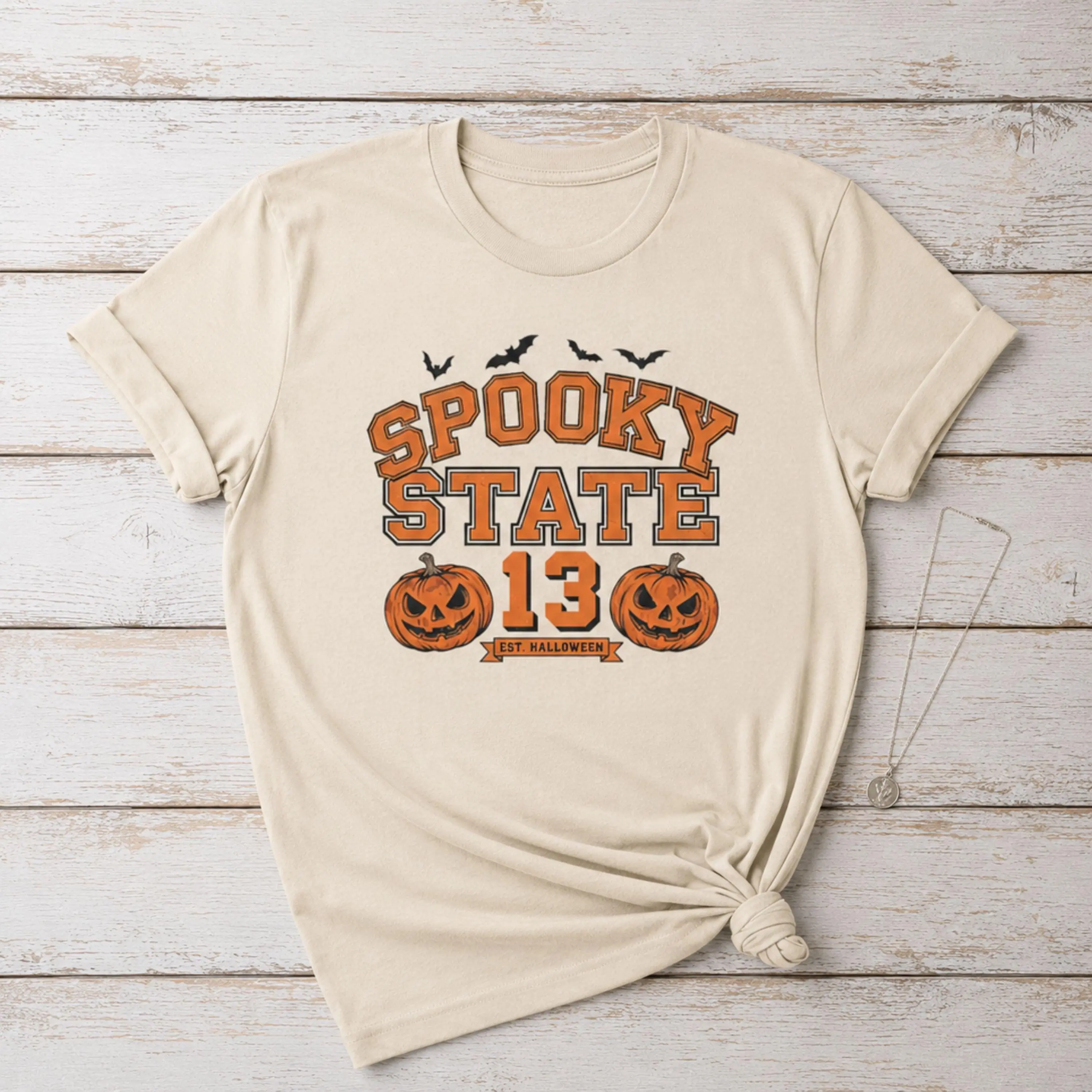 Comfort Colors Spooky State 13 Shirt, Retro College Varsity Pumpkin Tee, Halloween Game Day Graphic Top - photo 4
