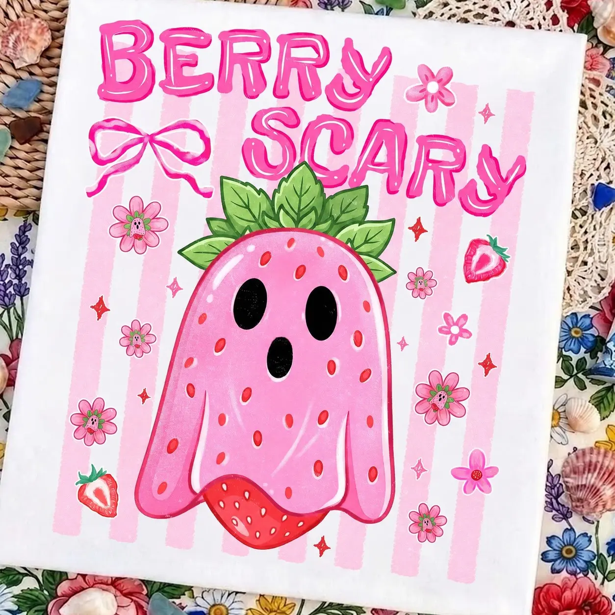 Comfort Colors Spooky Strawberry Ghost Shirt, Berry Scary Summerween Funny Preppy Halloween Tee - photo 3