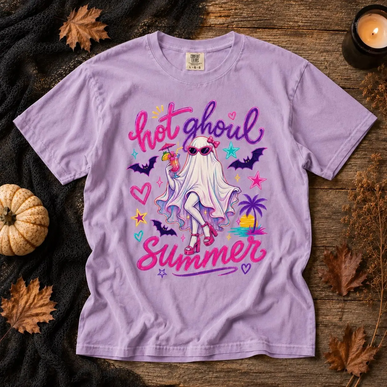 Comfort Colors Hot Ghoul Summer Shirt, Spooky Summerween Ghost Funny Halloween Cocktail Party Graphic Tee - photo 4