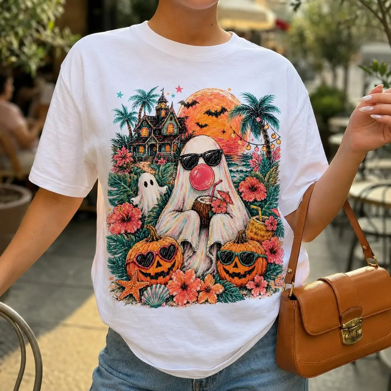 Comfort Colors Spooky Summerween Shirt, Tropical Girly Summer Vibes Halloween Graphic Tee - photo 3