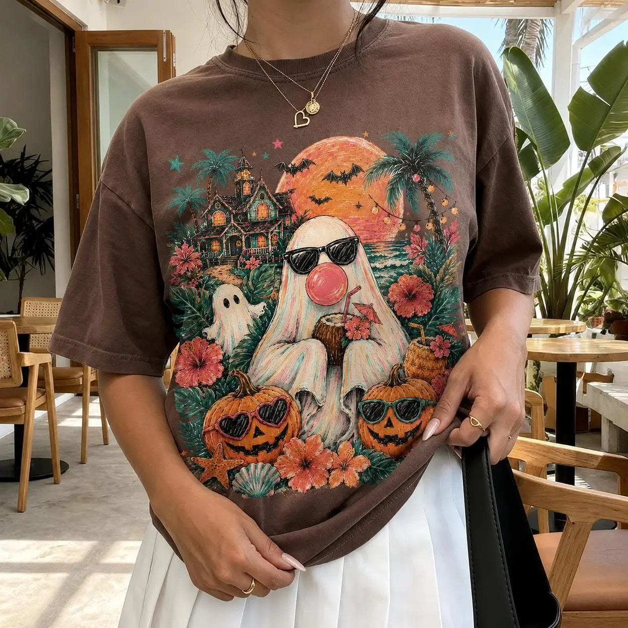 Comfort Colors Spooky Summerween Shirt, Tropical Girly Summer Vibes Halloween Graphic Tee - photo 4