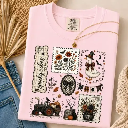 Comfort Colors Spooky Things Goose Shirt, Halloween Coquette Farmhouse Graphic Tee, Pumpkin Tractor Ghost Decor Fall Gift - photo 2
