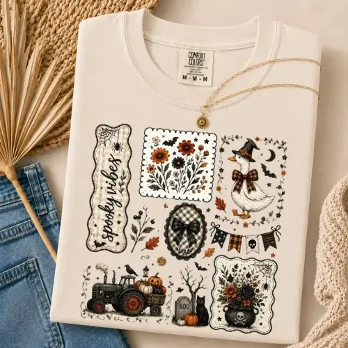 Comfort Colors Spooky Things Goose Shirt, Halloween Coquette Farmhouse Graphic Tee, Pumpkin Tractor Ghost Decor Fall Gift - photo 3