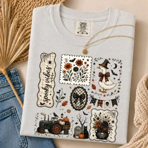 Comfort Colors Spooky Things Goose Shirt, Halloween Coquette Farmhouse Graphic Tee, Pumpkin Tractor Ghost Decor Fall Gift - photo 4