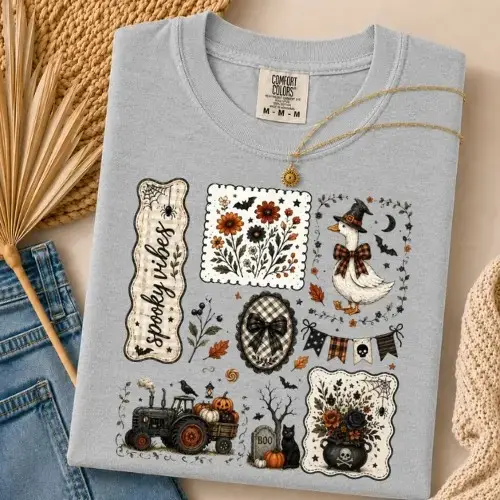 Comfort Colors Spooky Things Goose Shirt, Halloween Coquette Farmhouse Graphic Tee, Pumpkin Tractor Ghost Decor Fall Gift - photo 5