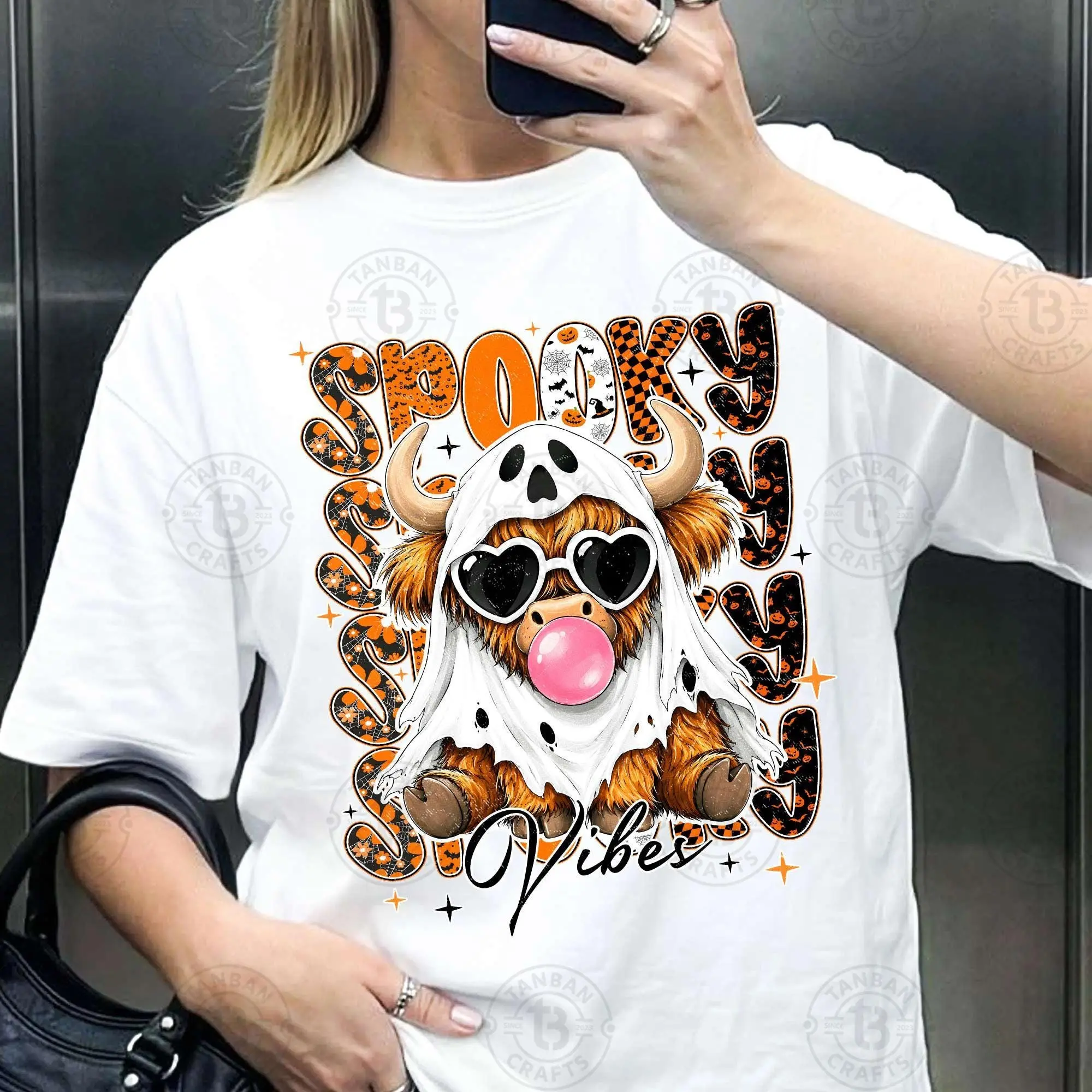 Comfort Colors Spooky Vibes High Cow T-Shirt, Funny Cute Fall Print Trendy Halloween Graphic Tee for Women - photo 4