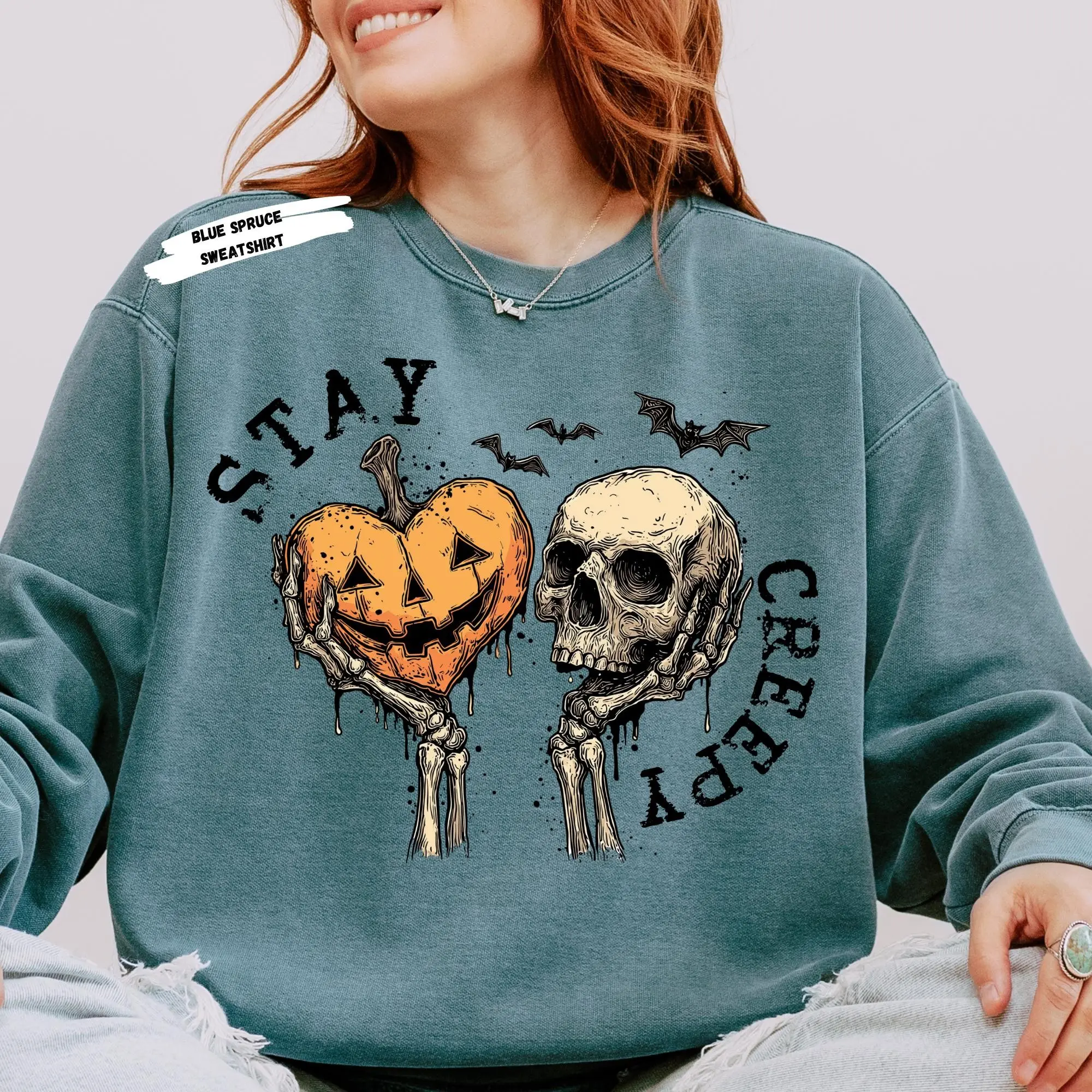 Comfort Colors Stay Creepy Halloween Shirt: Skull & Pumpkin Heart - photo 2