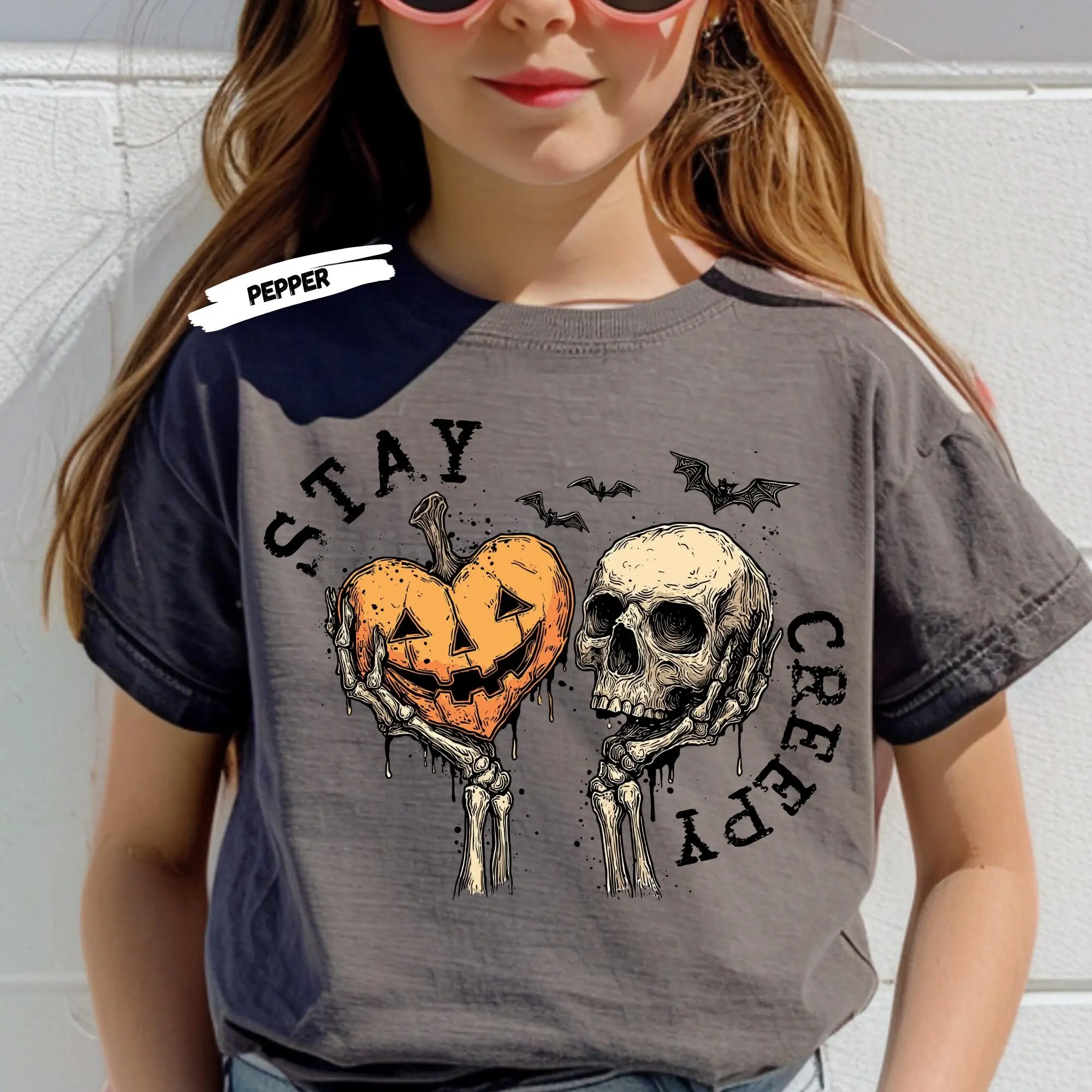 Comfort Colors Stay Creepy Halloween Shirt: Skull & Pumpkin Heart - photo 4