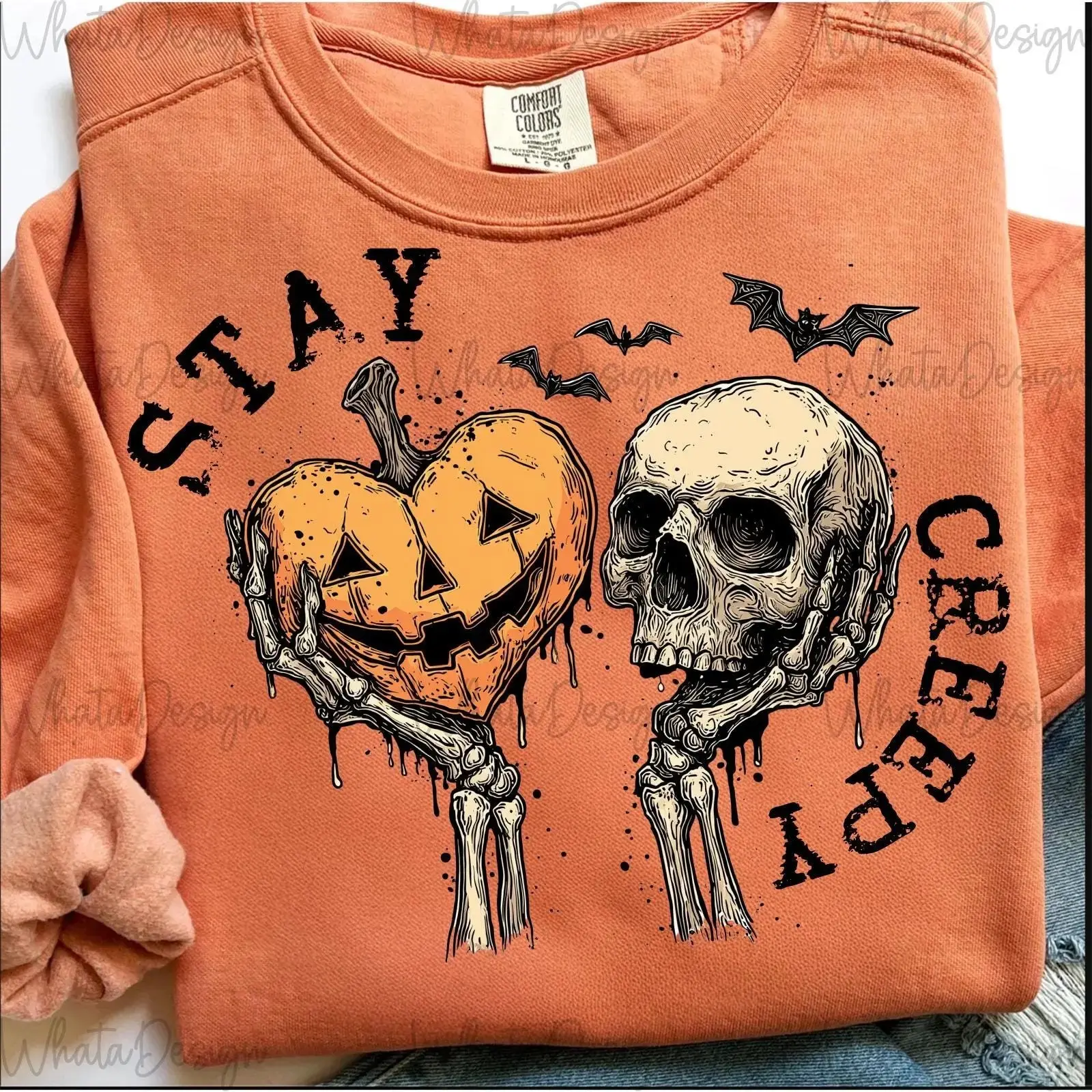 Comfort Colors Stay Creepy Skeleton Hand Halloween Shirt, Women Retro Dripping Heart Grunge Horror Trendy Tee