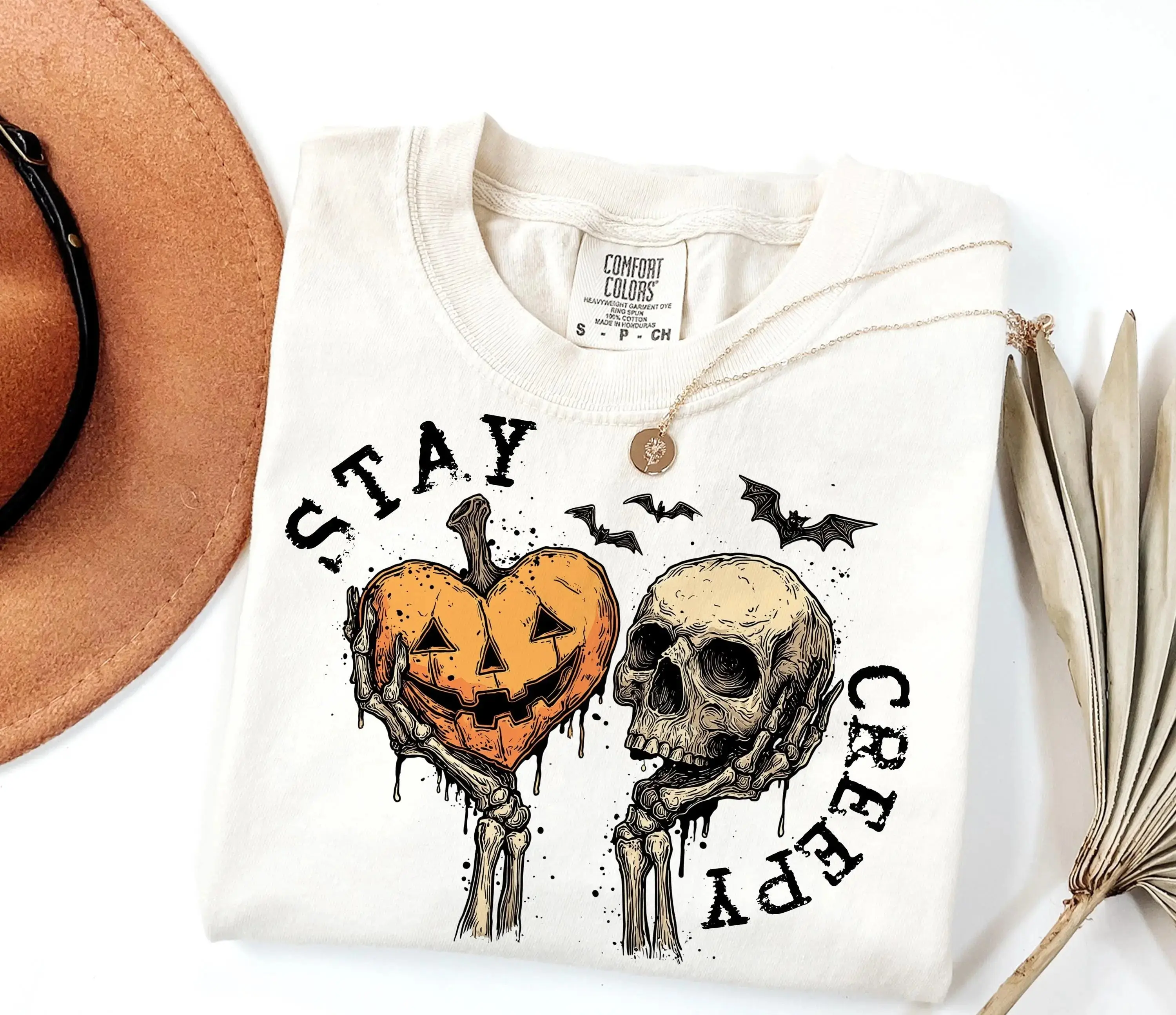 Comfort Colors Stay Creepy Skeleton Hand Halloween Shirt, Women Retro Dripping Heart Grunge Horror Trendy Tee - photo 2