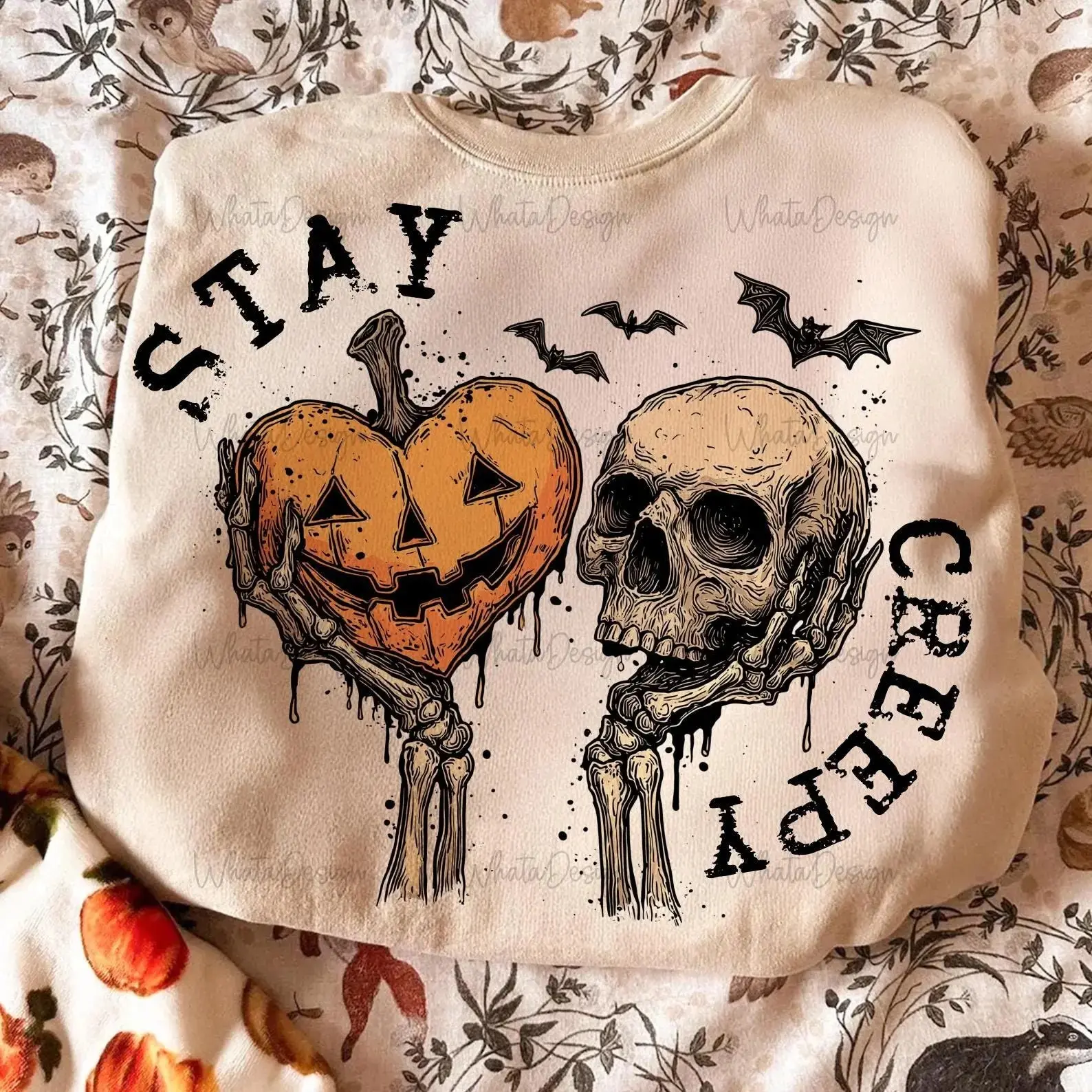 Comfort Colors Stay Creepy Skeleton Hand Halloween Shirt, Women Retro Dripping Heart Grunge Horror Trendy Tee - photo 4