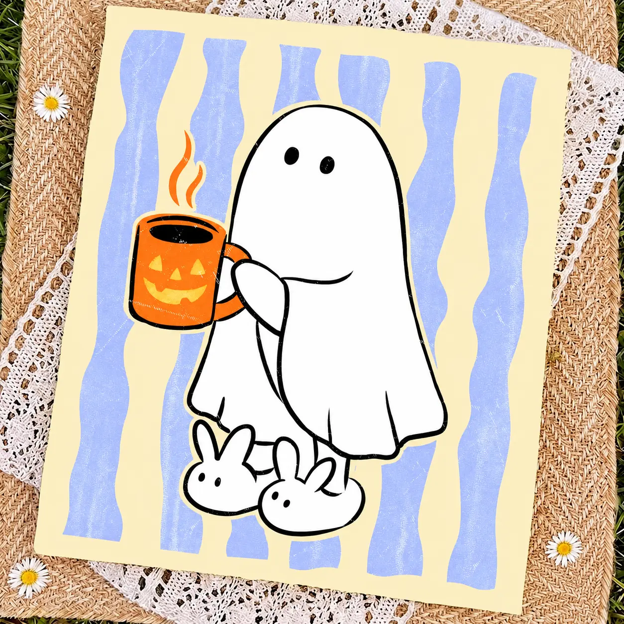 Comfort Colors Striped Ghost Coffee Shirt, Cute Funny Spooky Halloween Graphic Tee - photo 2