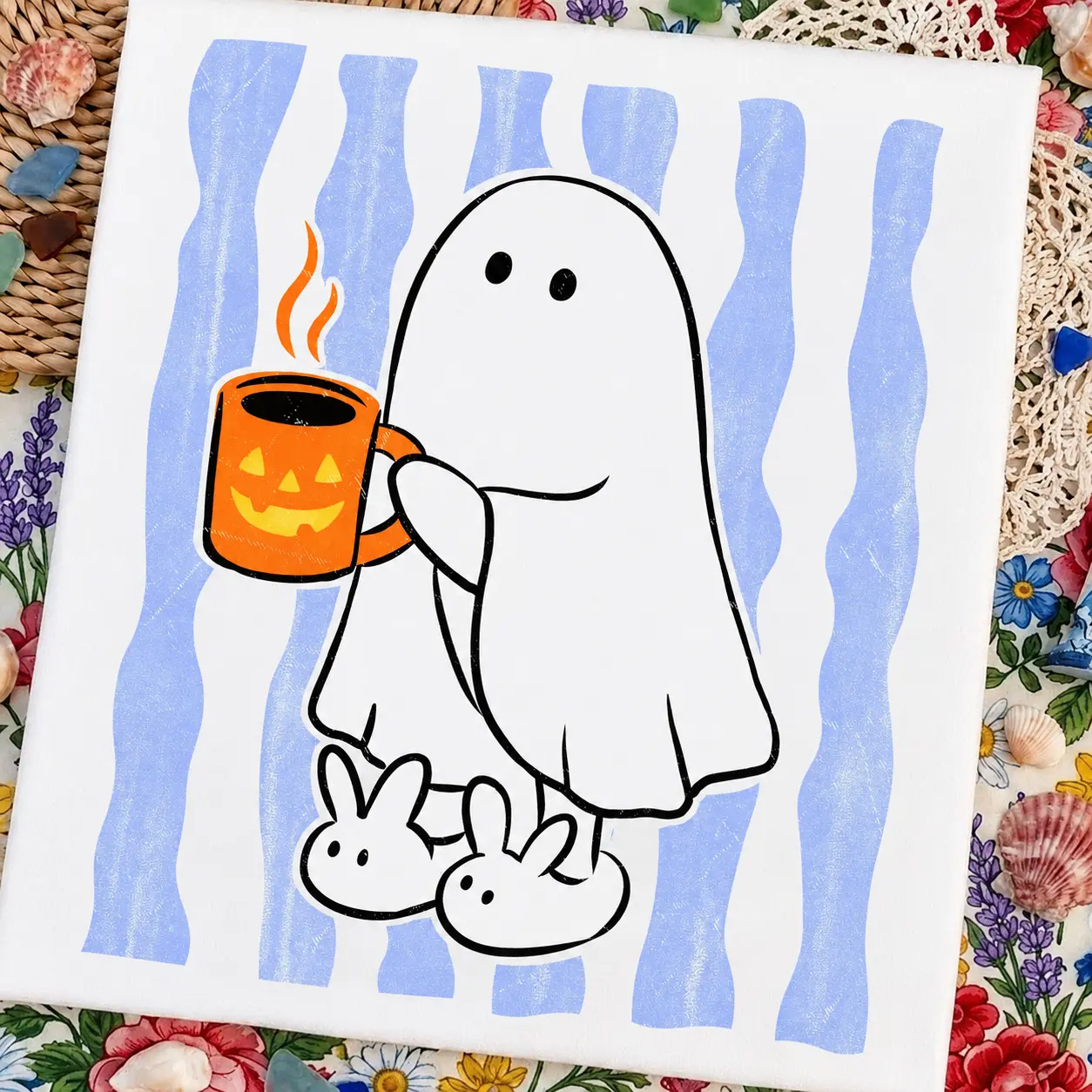 Comfort Colors Striped Ghost Coffee Shirt, Cute Funny Spooky Halloween Graphic Tee - photo 5
