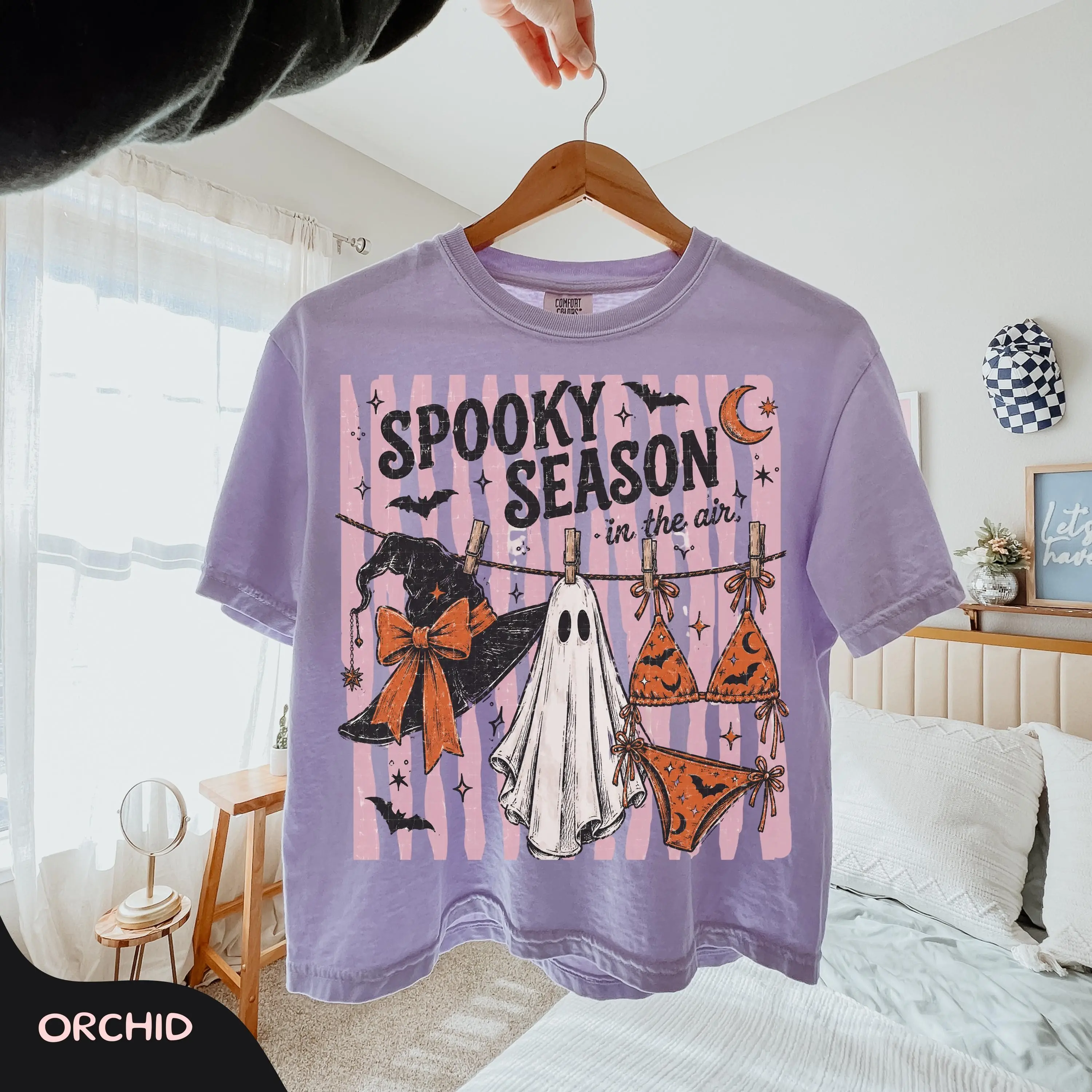 Comfort Colors Striped Spooky Season Shirt, Girly Summerween Summer Vibes Halloween Graphic Tee