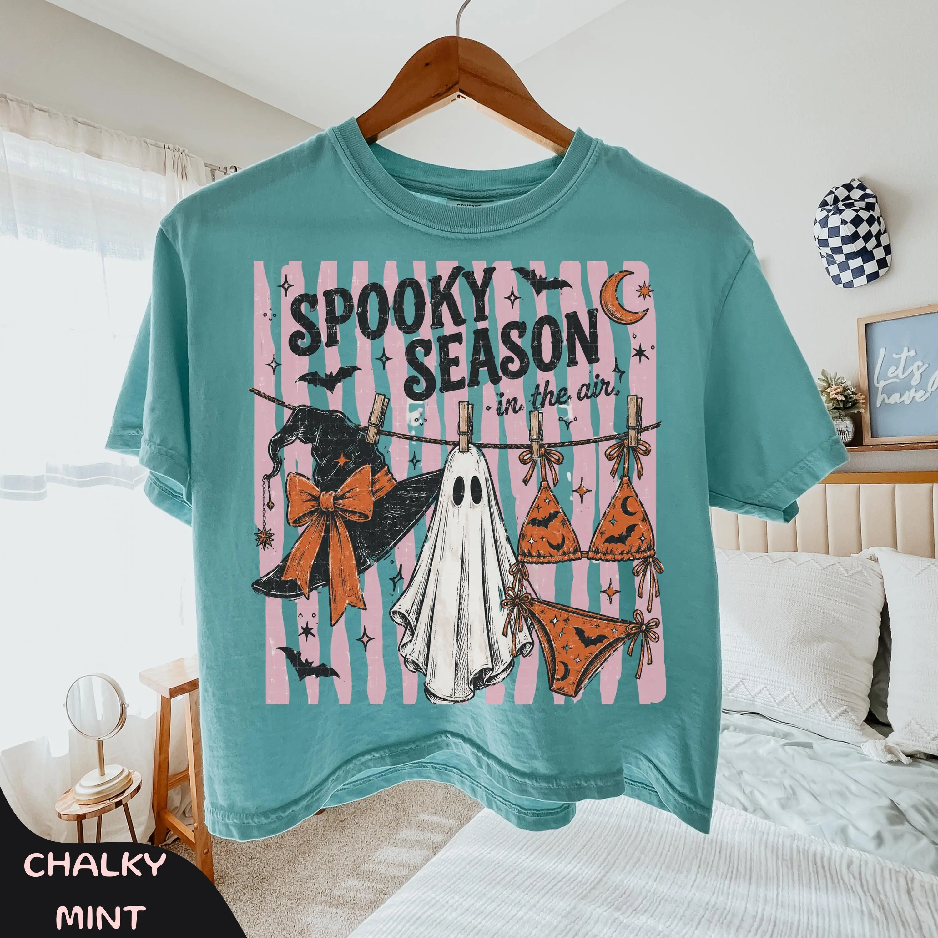 Comfort Colors Striped Spooky Season Shirt, Girly Summerween Summer Vibes Halloween Graphic Tee - photo 5