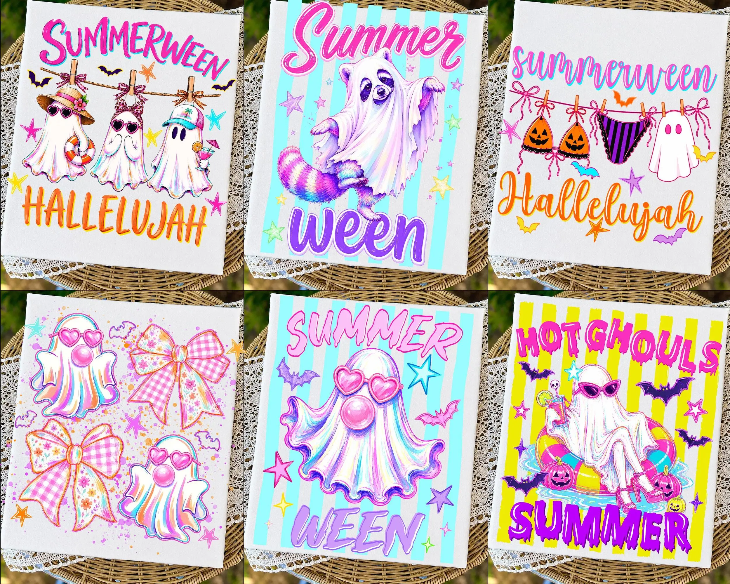 Comfort Colors Striped Summerween Tee, Hot Ghouls Summer Ghost Spooky Season Halloween Shirt
