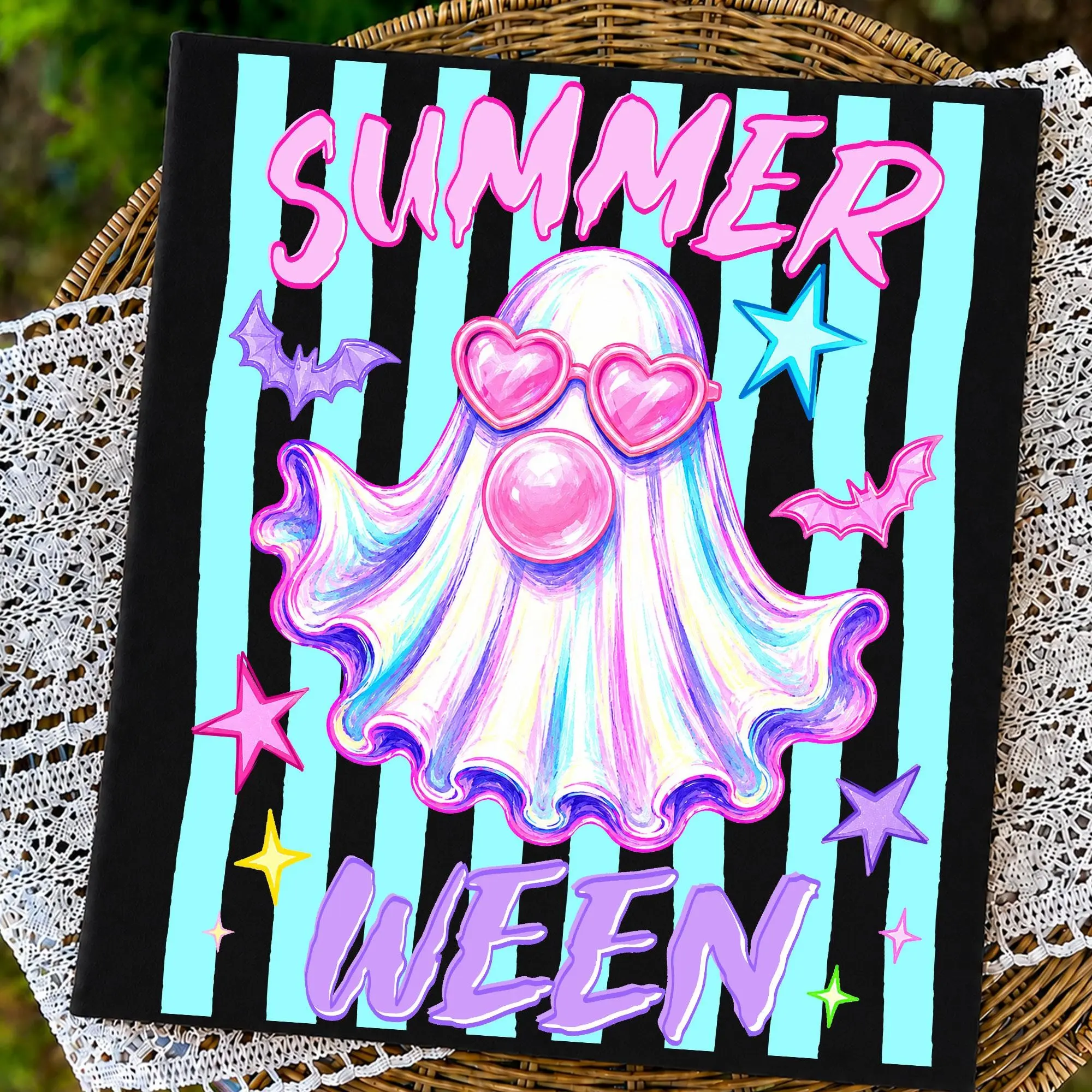 Comfort Colors Striped Summerween Tee, Hot Ghouls Summer Ghost Spooky Season Halloween Shirt - photo 2