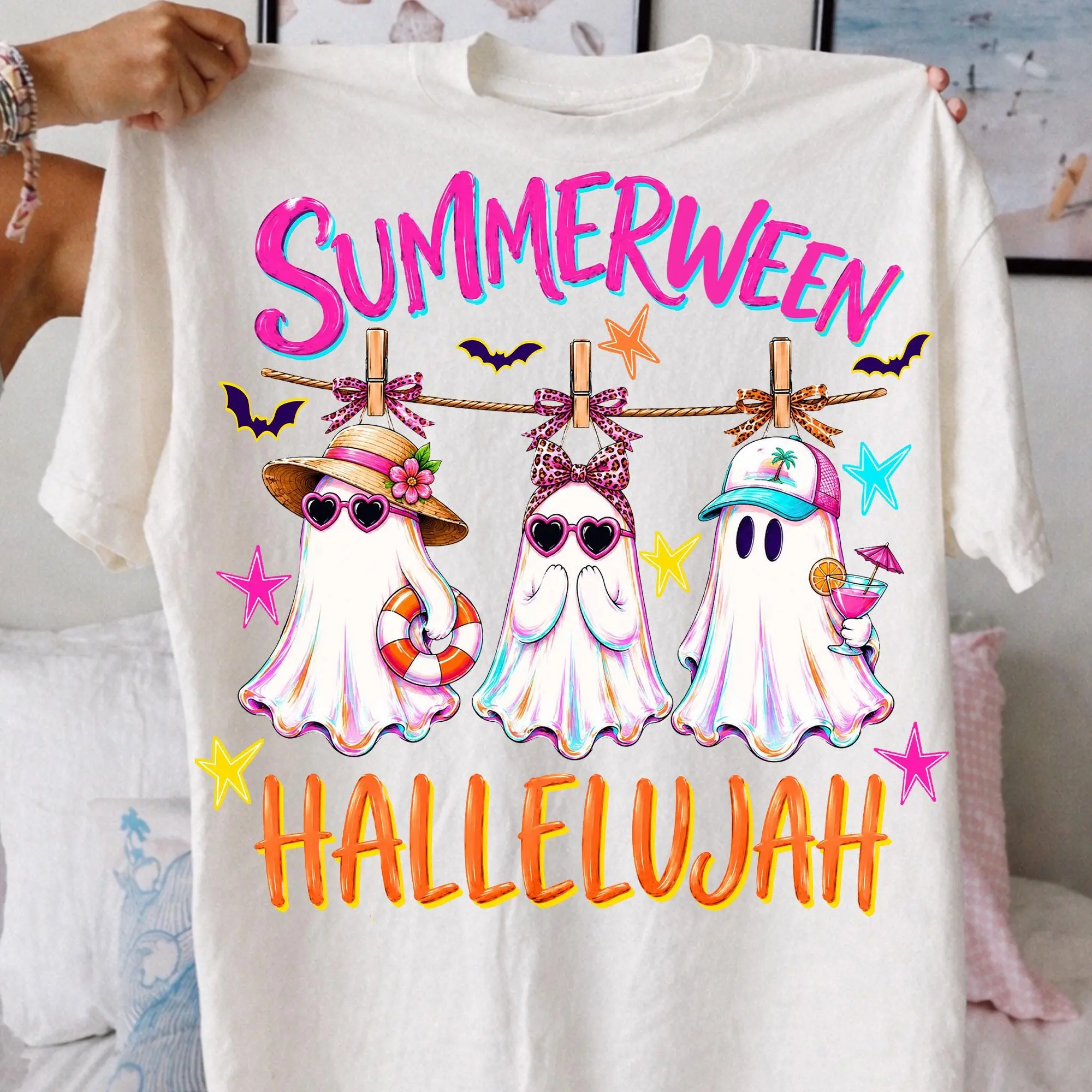 Comfort Colors Striped Summerween Tee, Hot Ghouls Summer Ghost Spooky Season Halloween Shirt - photo 3